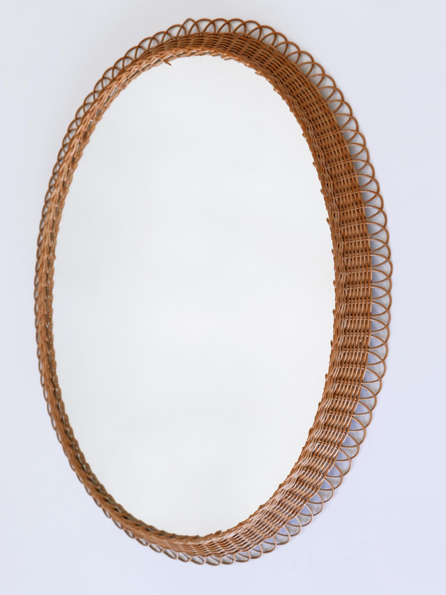 Decorative Mid-Century Modern Rattan Oval Wall Mirror Germany, 1960s For Sale 9