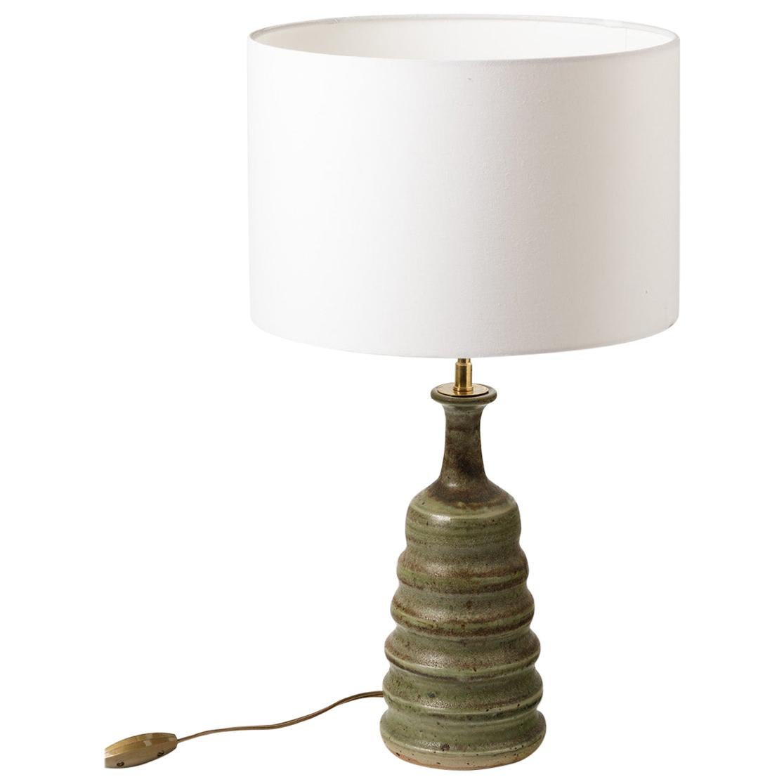 Decorative Midcentury Green Ceramic Table Lamp circa 1970 by Fontcombault For Sale