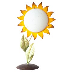 Decorative Midcentury Italian Metal Painted Sunflower Table Lamp, 1970s