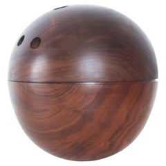 Vintage Decorative Modern Bowling Ball Secret Catch it All in Walnut Wood