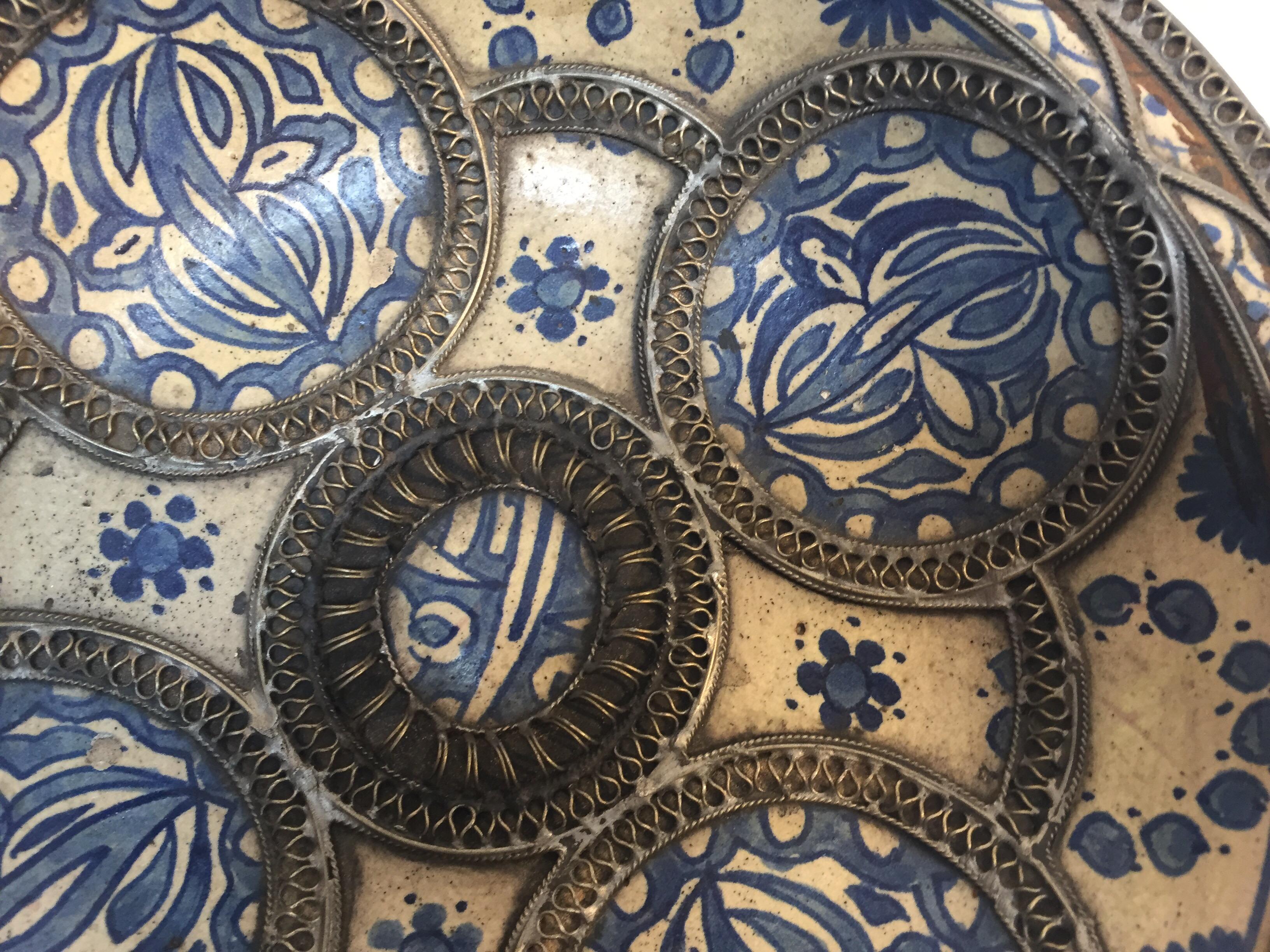 Decorative Moroccan Blue and White Handcrafted Ceramic Bowl from Fez 5