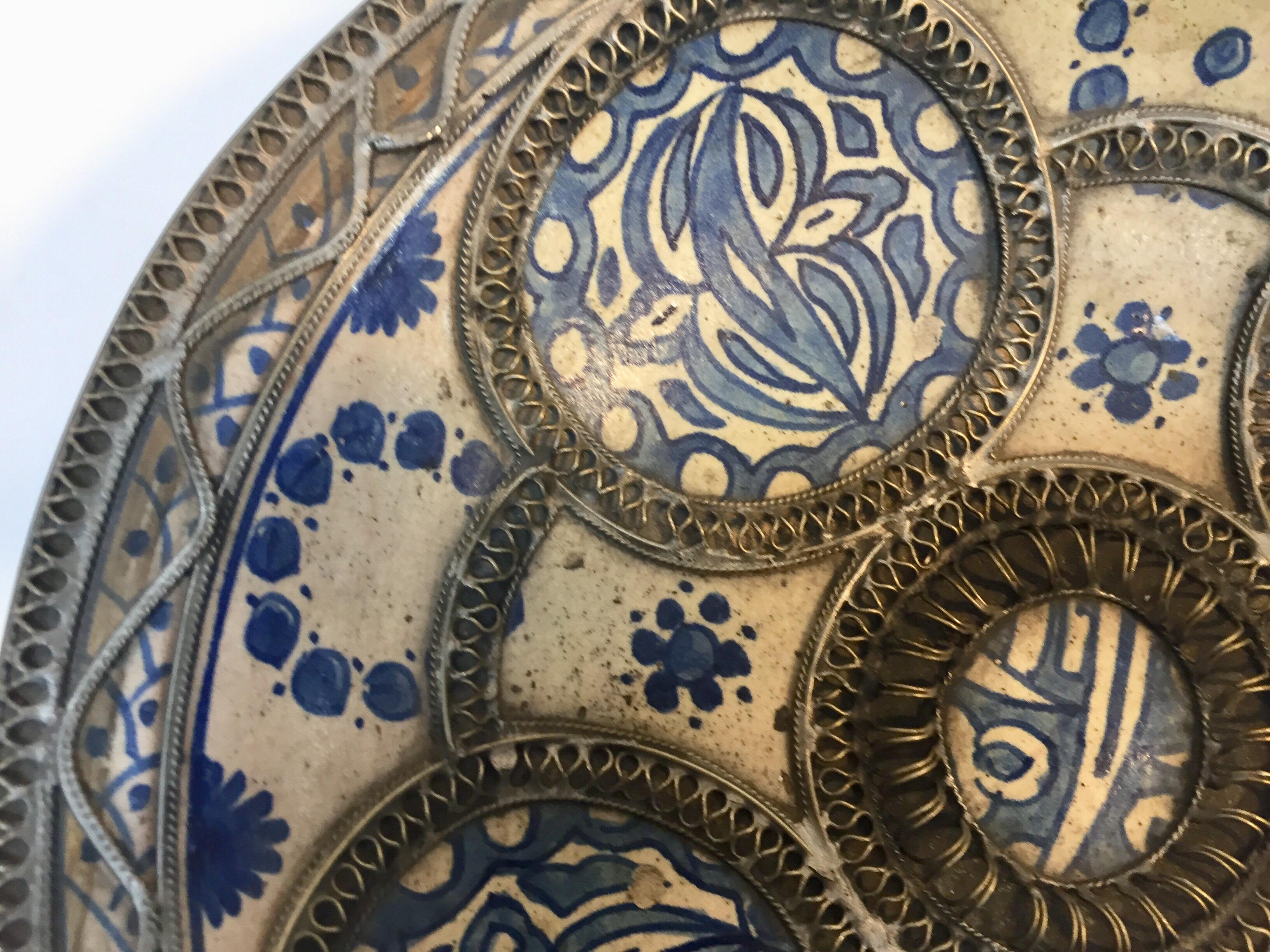 Decorative Moroccan Blue and White Handcrafted Ceramic Bowl from Fez 6