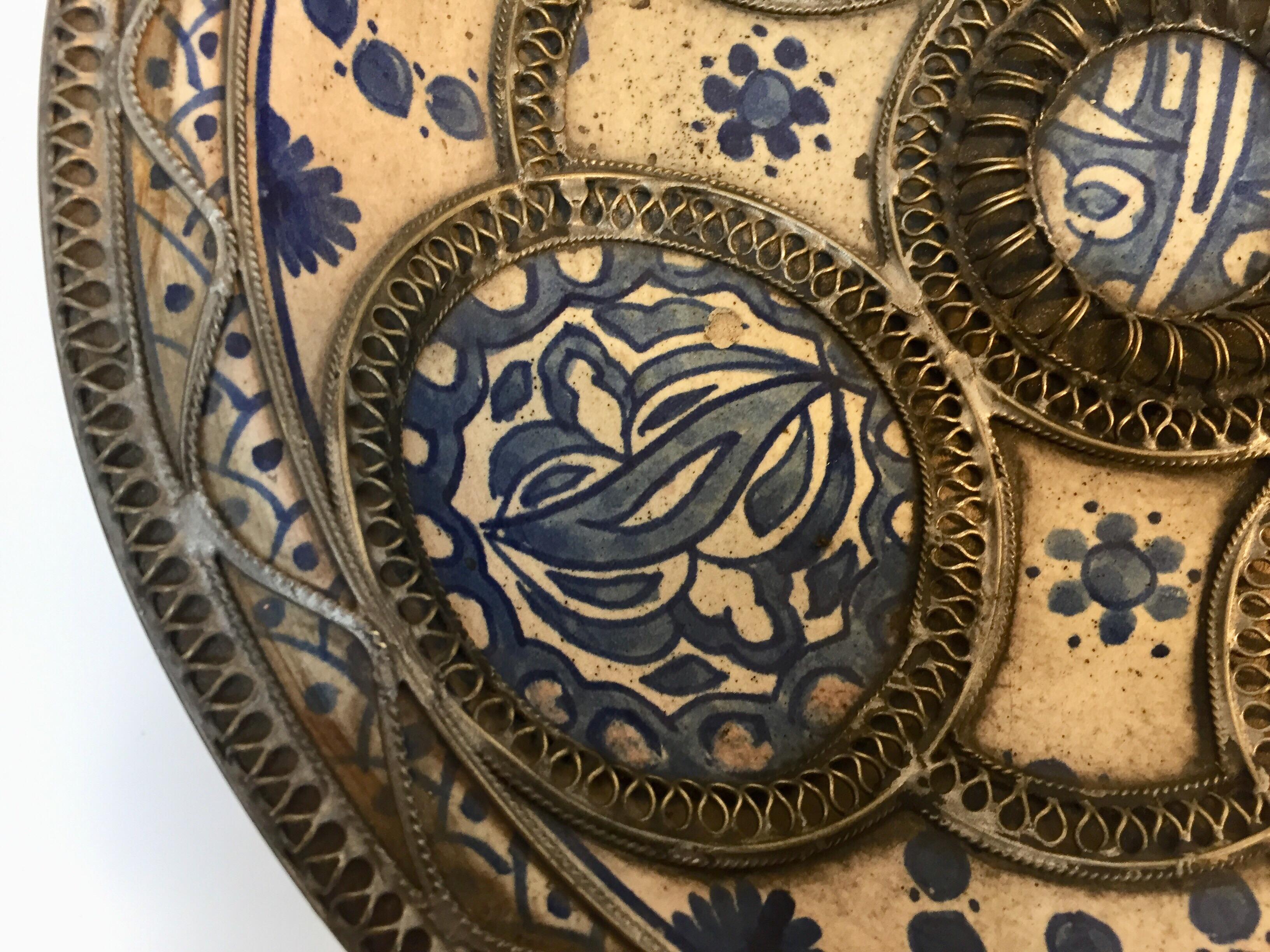 Decorative Moroccan Blue and White Handcrafted Ceramic Bowl from Fez 7