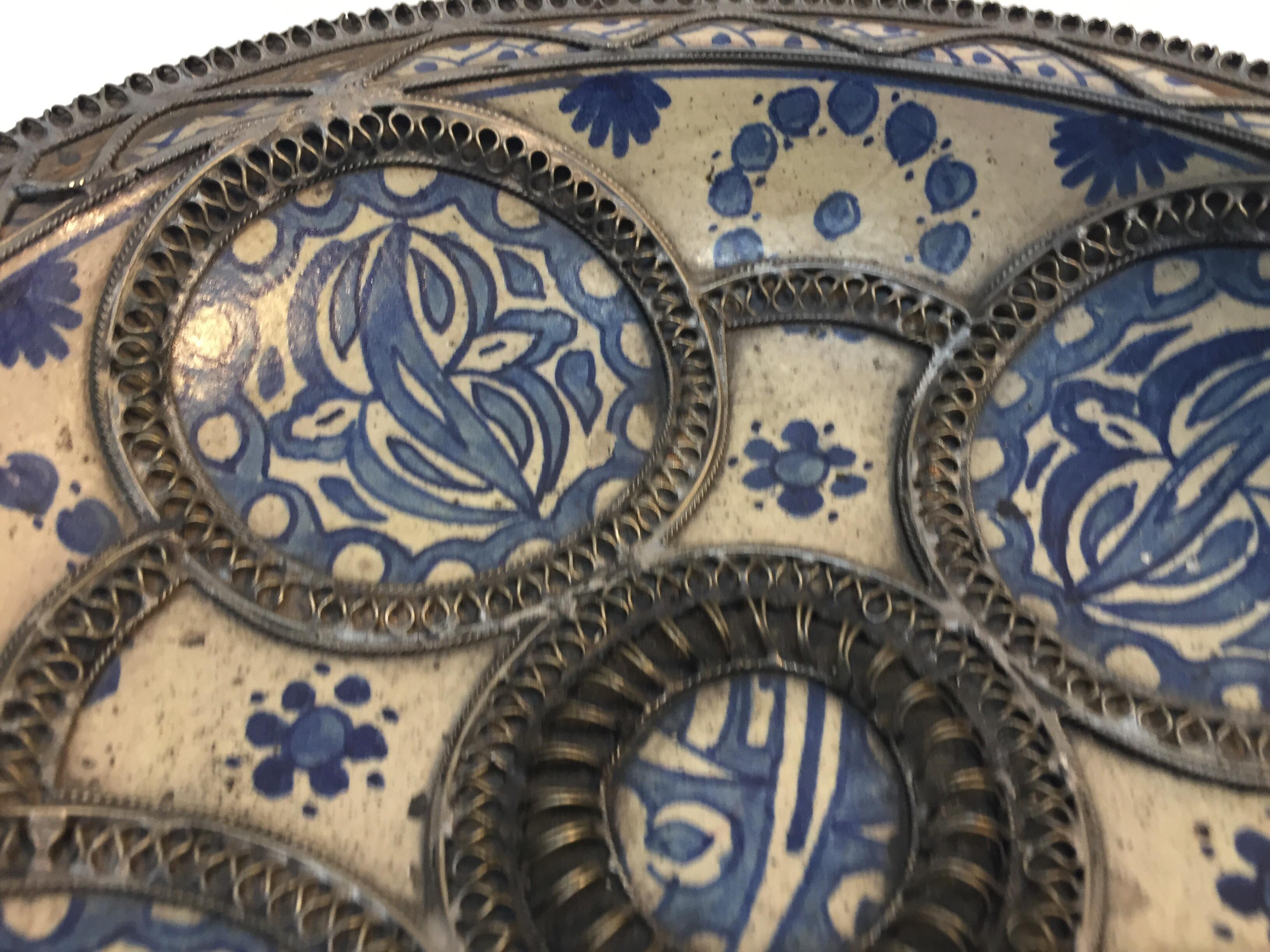 Decorative Moroccan Blue and White Handcrafted Ceramic Bowl from Fez 10