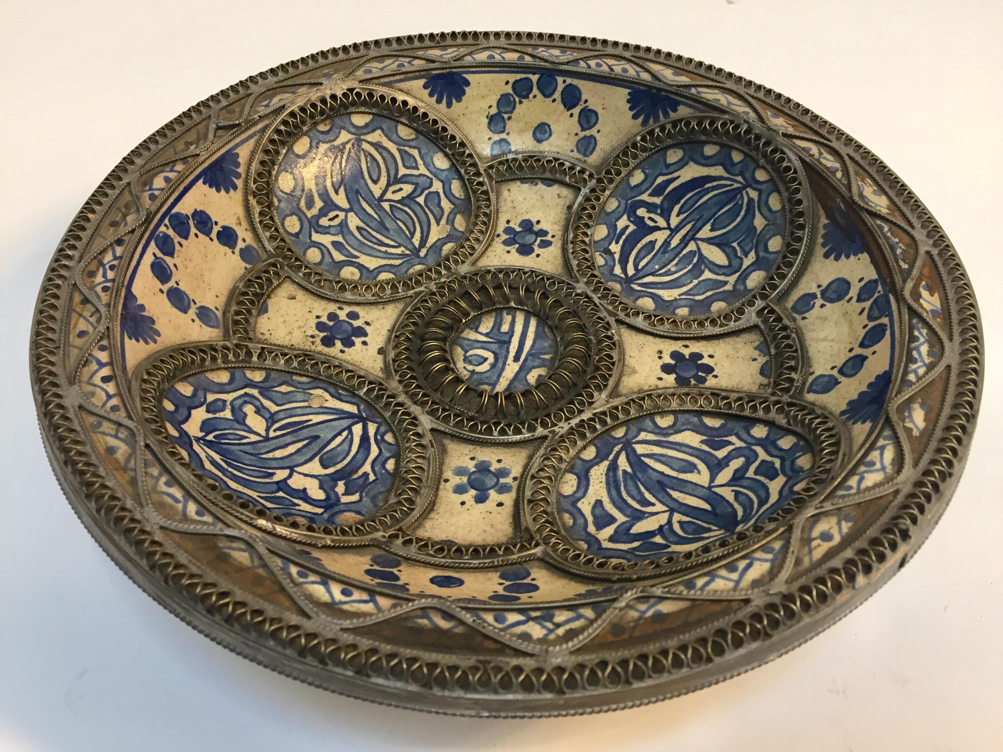 Hand-Crafted Decorative Moroccan Blue and White Handcrafted Ceramic Bowl from Fez