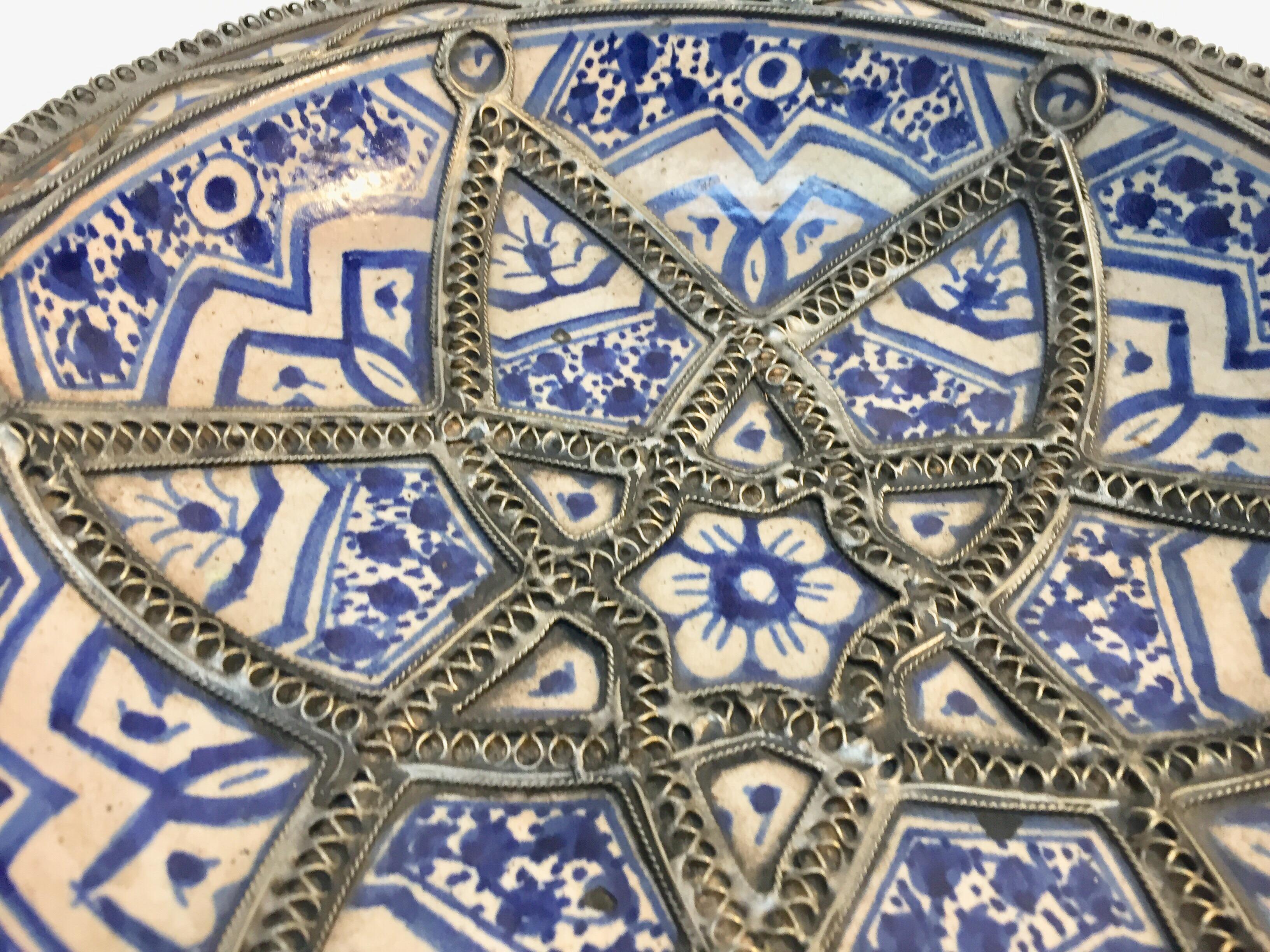 Decorative Moorish Blue and White Handcrafted Ceramic Bowl from Fez 2