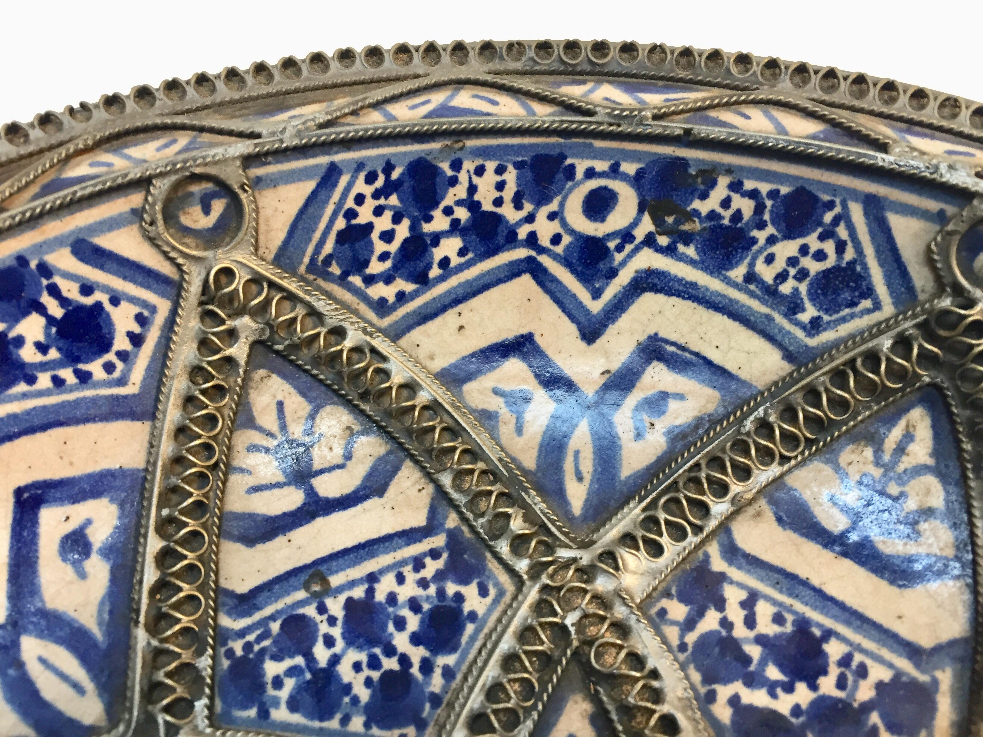 Decorative Moorish Blue and White Handcrafted Ceramic Bowl from Fez 3