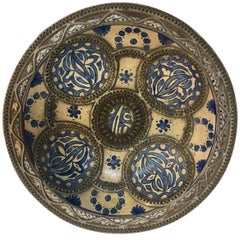Dekorative marokkanische Keramikschale aus Fes in Blau und Weiß:: handgefertigt