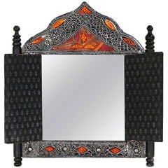 Decorative Moroccan Door Form Wall Mirror Camel Bone Inlaid