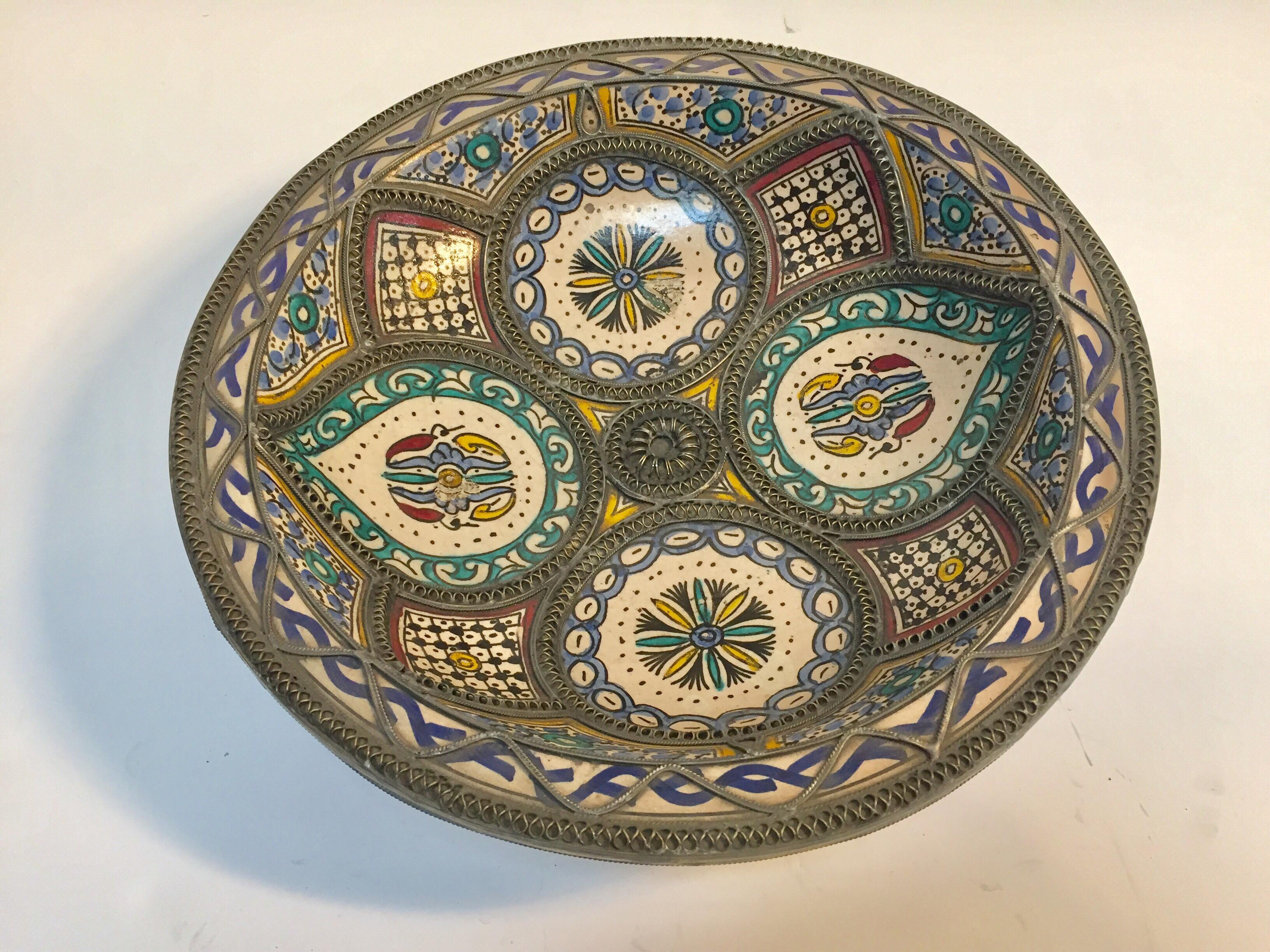Moorish Decorative Moroccan Handcrafted Ceramic Bowl from Fez