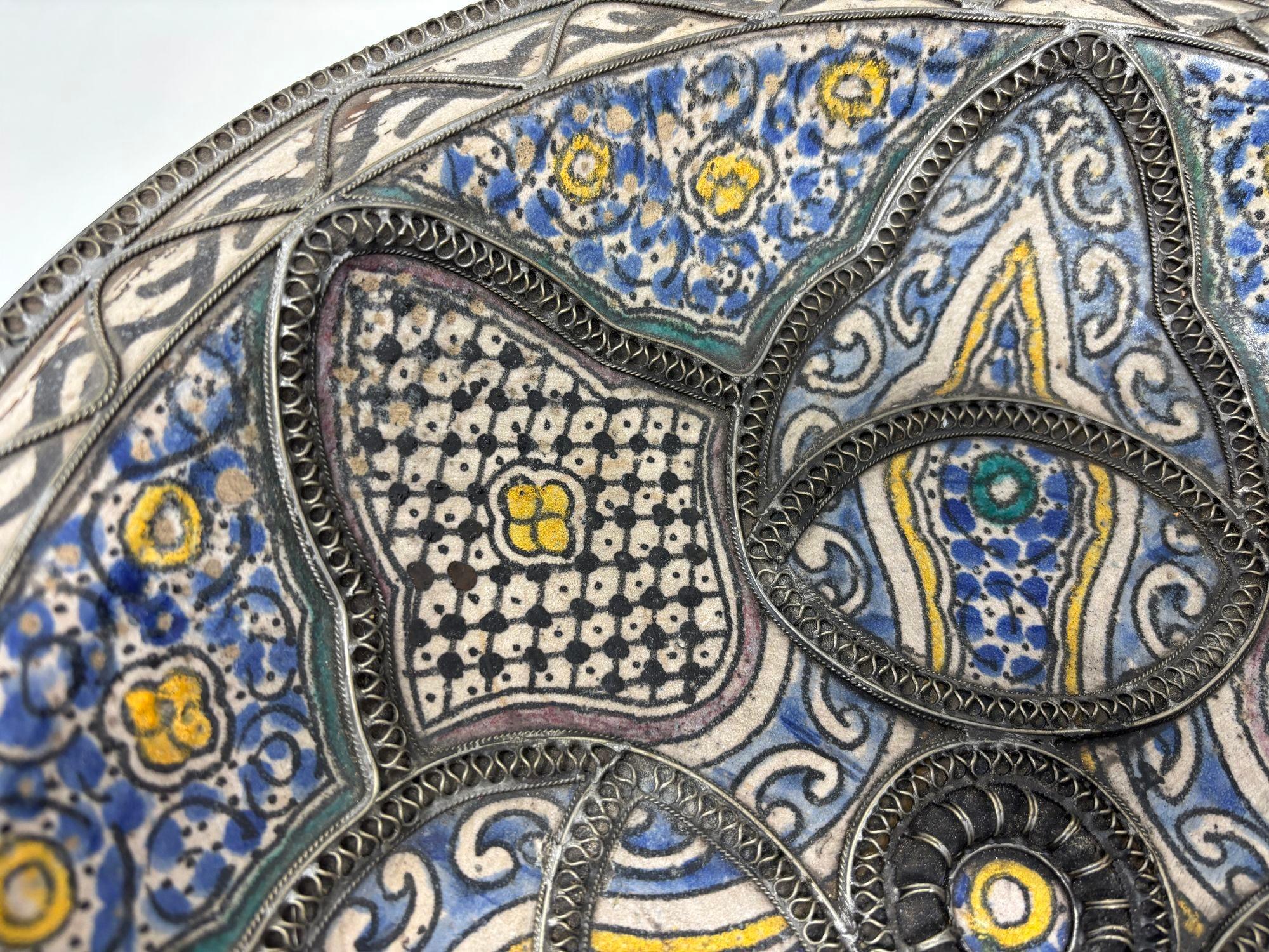 Antique Moroccan Moorish Handcrafted Ceramic Bowl Dish from Fez For Sale 4