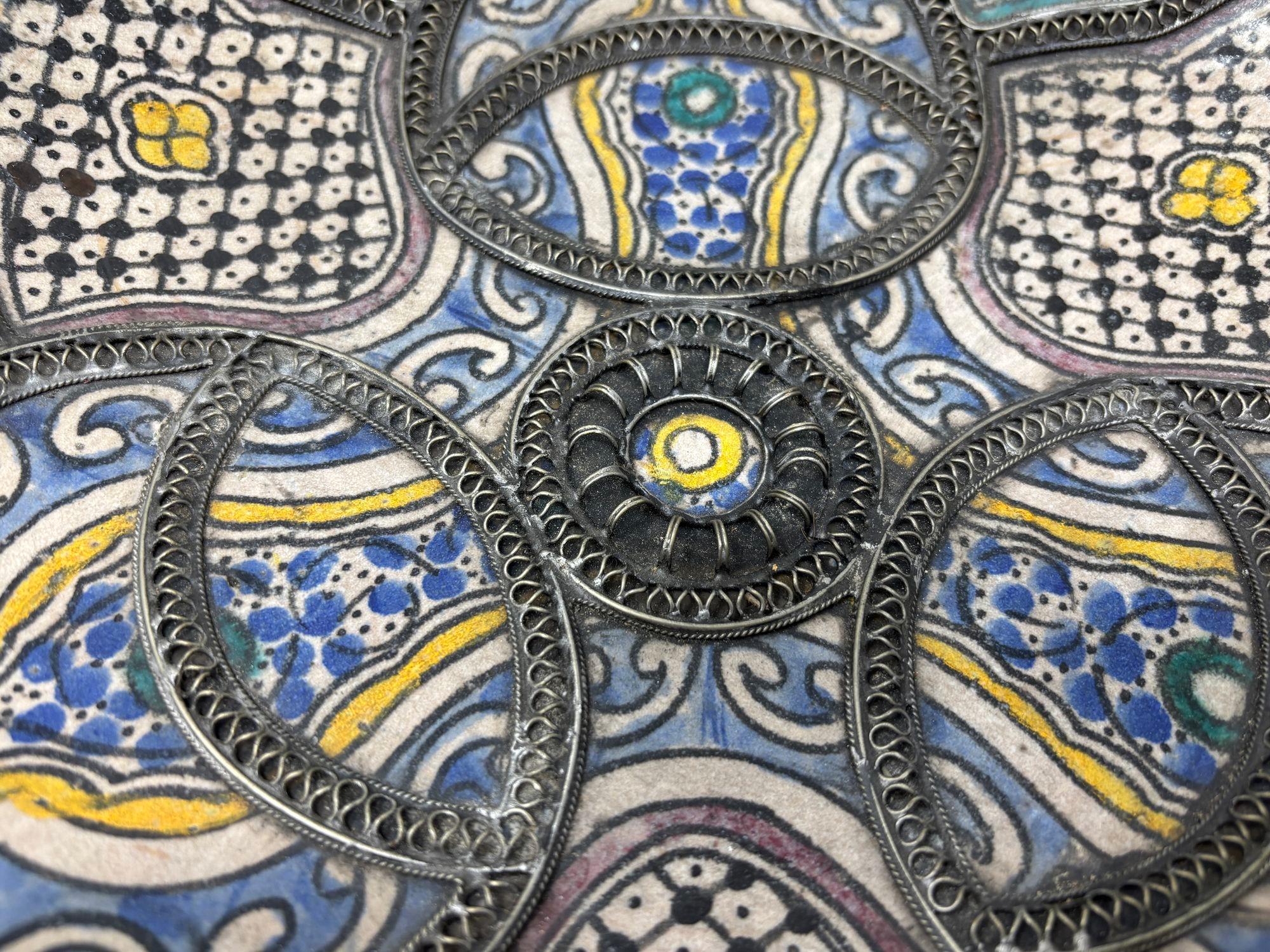 Antique Moroccan Moorish Handcrafted Ceramic Bowl Dish from Fez For Sale 5