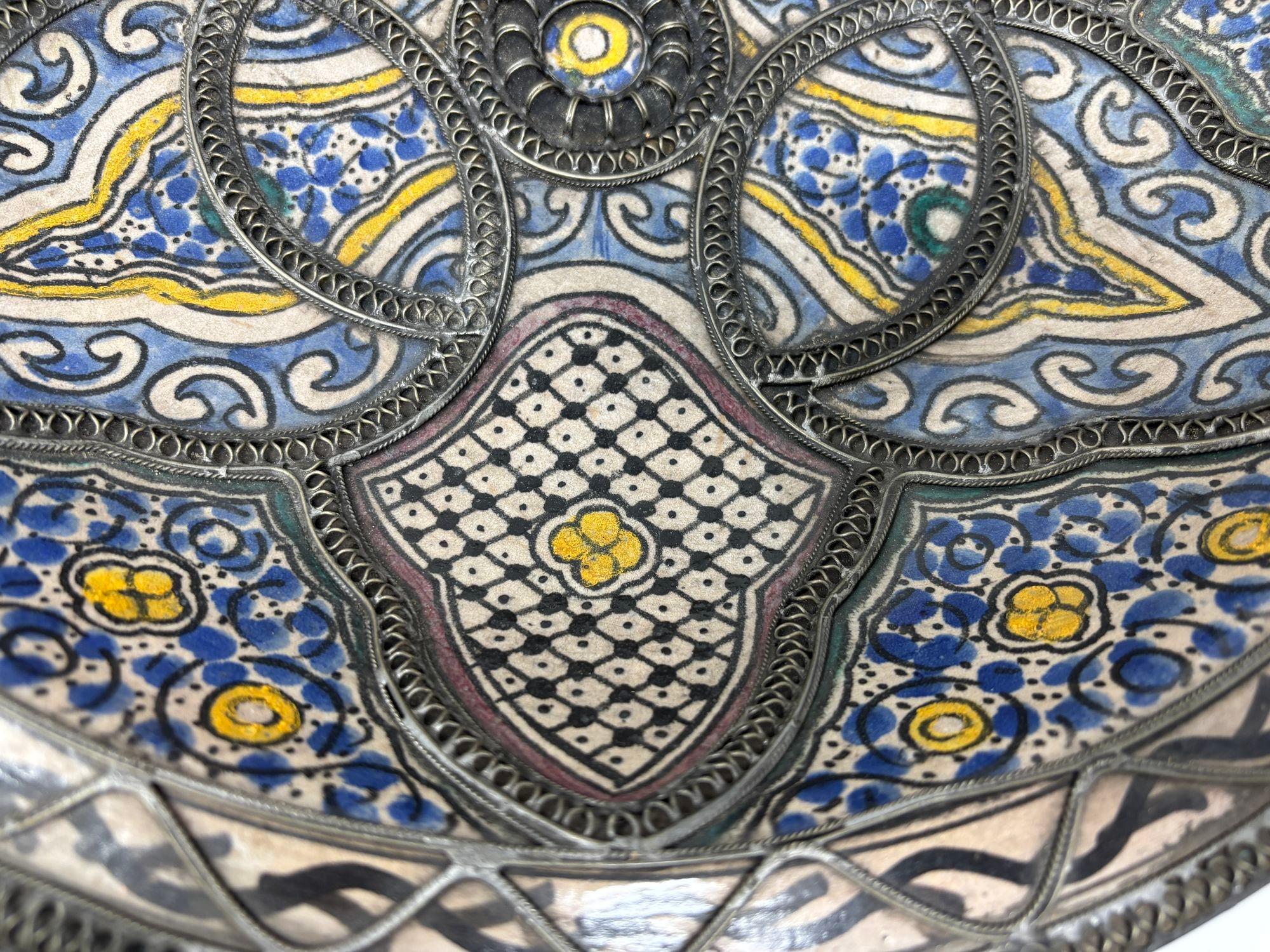 Antique Moroccan Moorish Handcrafted Ceramic Bowl Dish from Fez For Sale 7