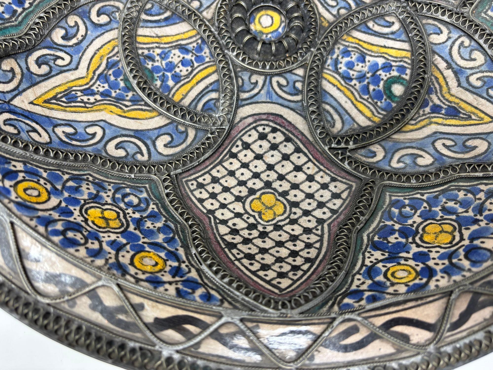 Antique Moroccan Moorish Handcrafted Ceramic Bowl Dish from Fez For Sale 8