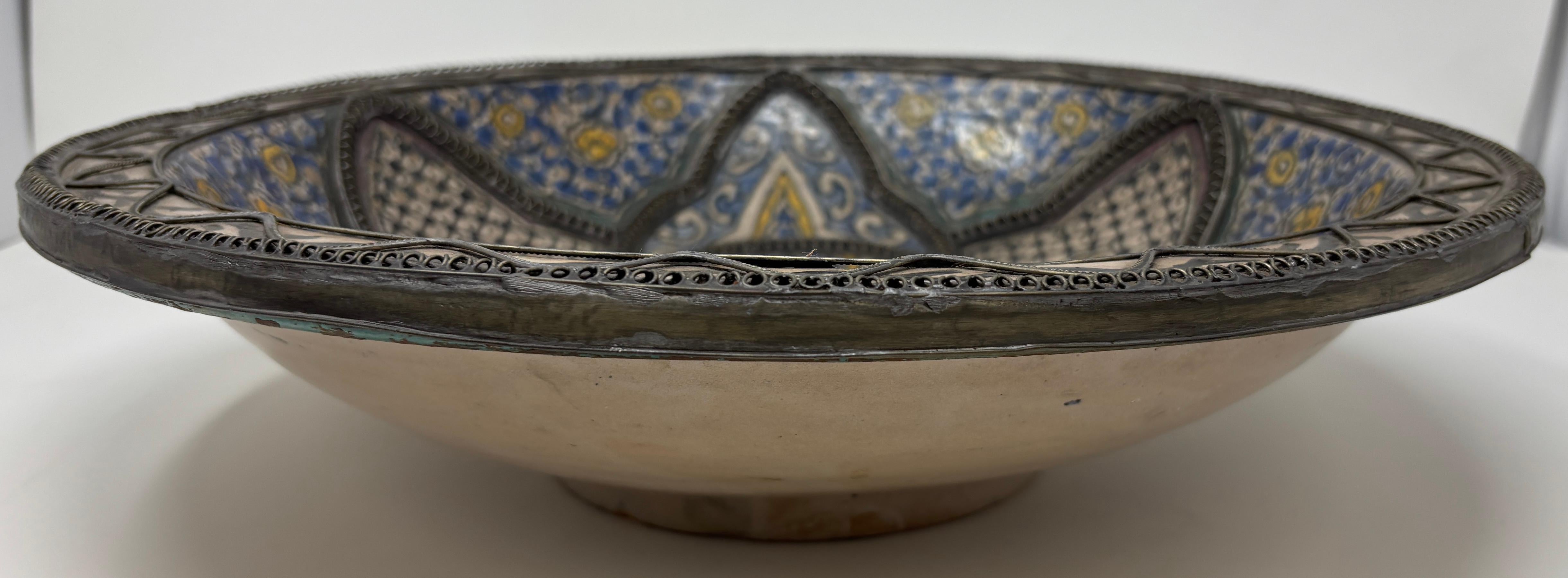 Antique Moroccan Moorish Handcrafted Ceramic Bowl Dish from Fez For Sale 9