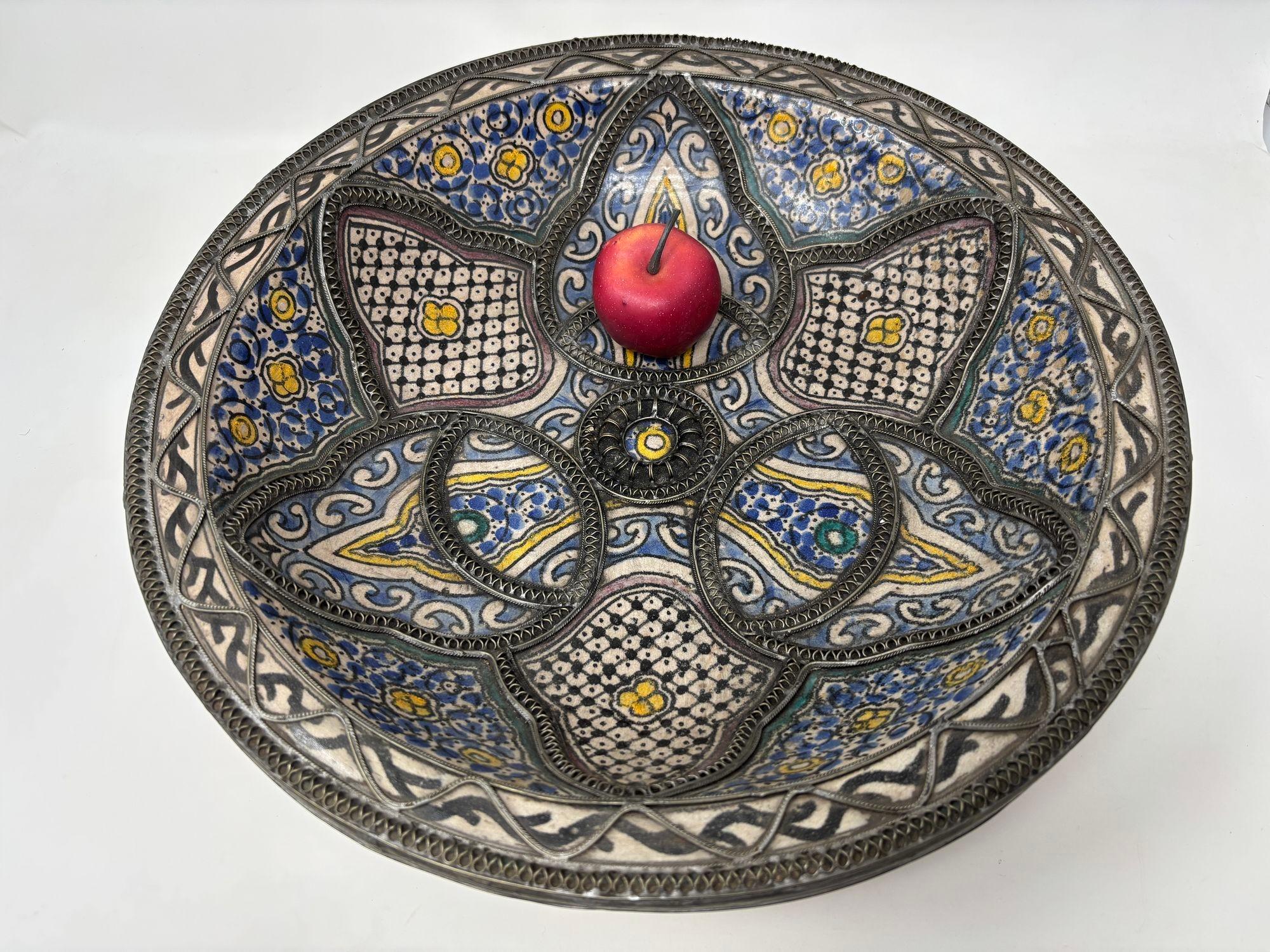 Hand-Crafted Antique Moroccan Moorish Handcrafted Ceramic Bowl Dish from Fez For Sale