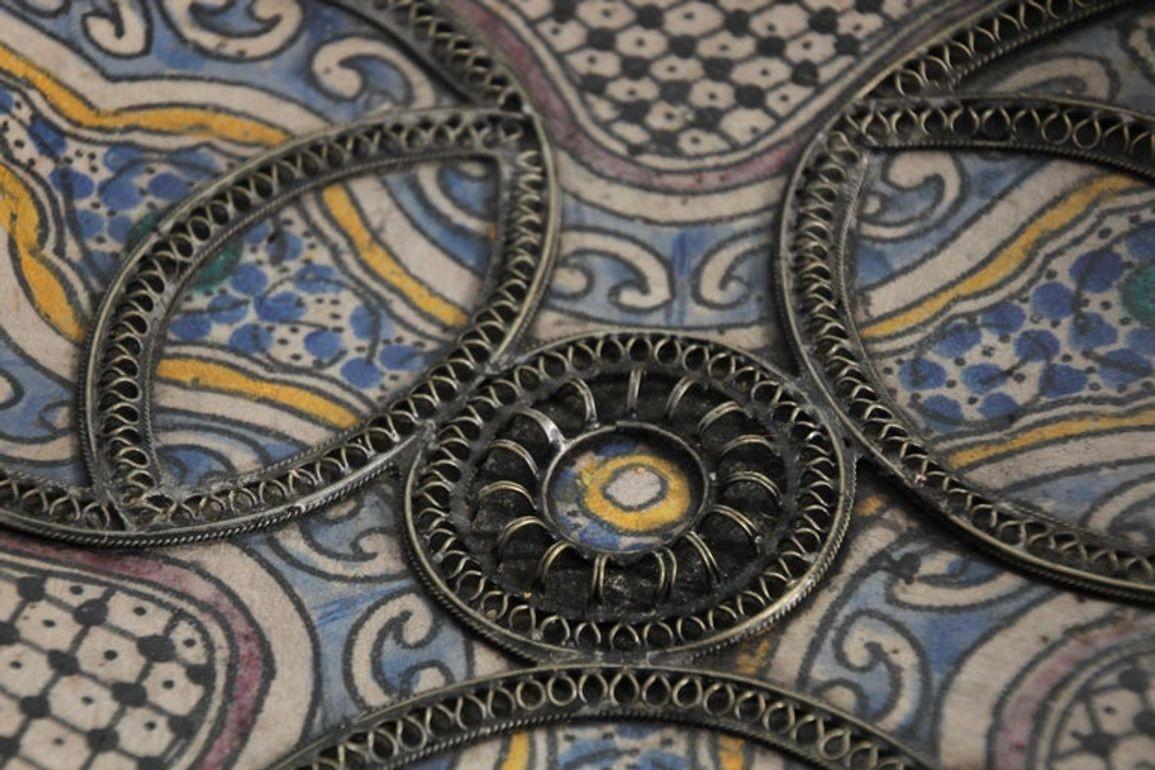 20th Century Antique Moroccan Moorish Handcrafted Ceramic Bowl Dish from Fez For Sale
