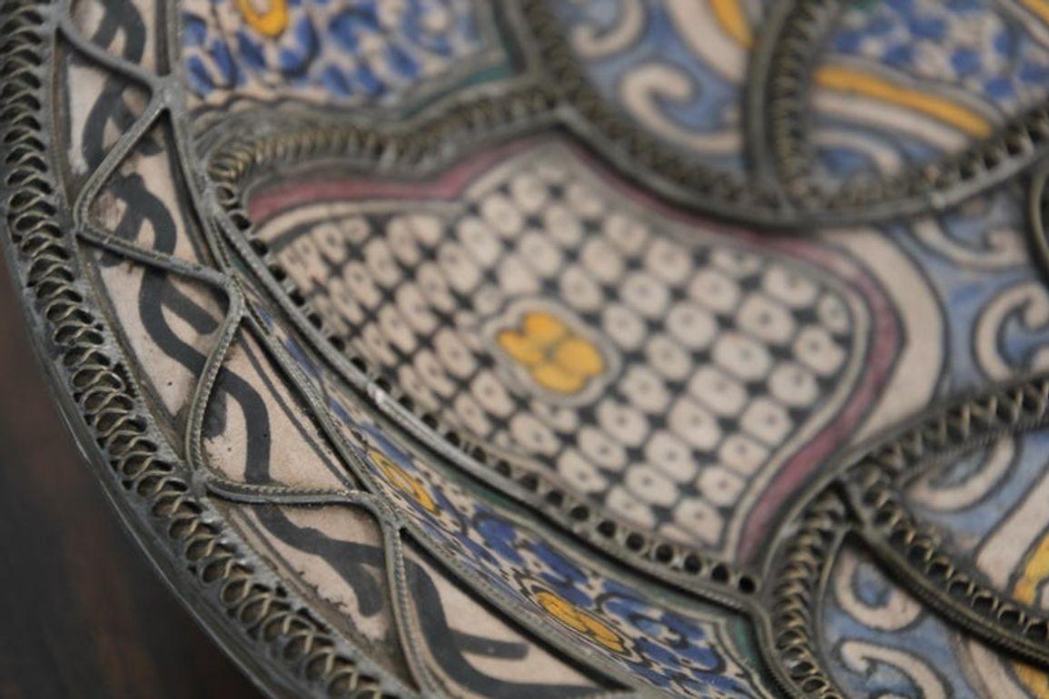 Antique Moroccan Moorish Handcrafted Ceramic Bowl Dish from Fez For Sale 1