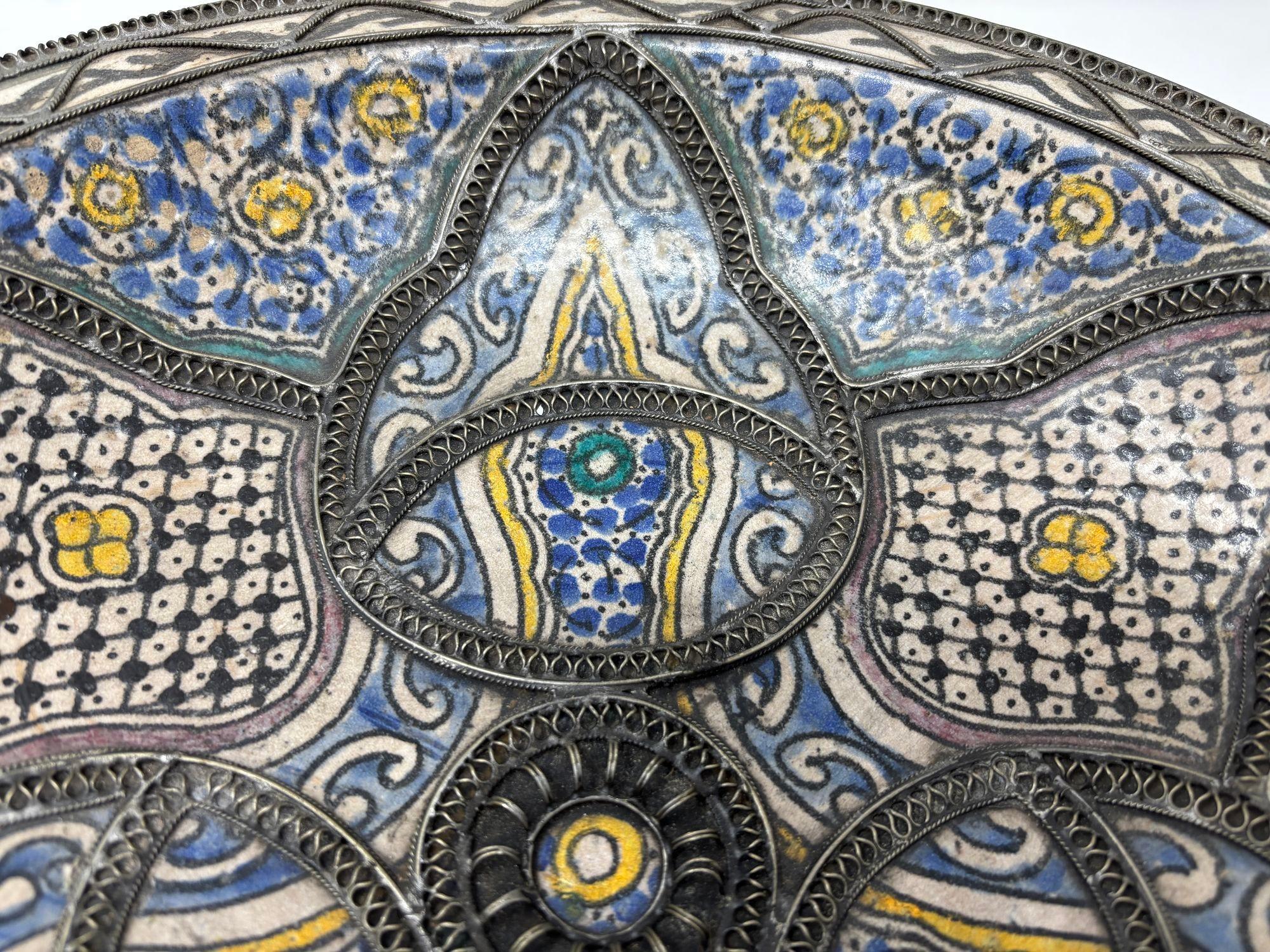Antique Moroccan Moorish Handcrafted Ceramic Bowl Dish from Fez For Sale 3