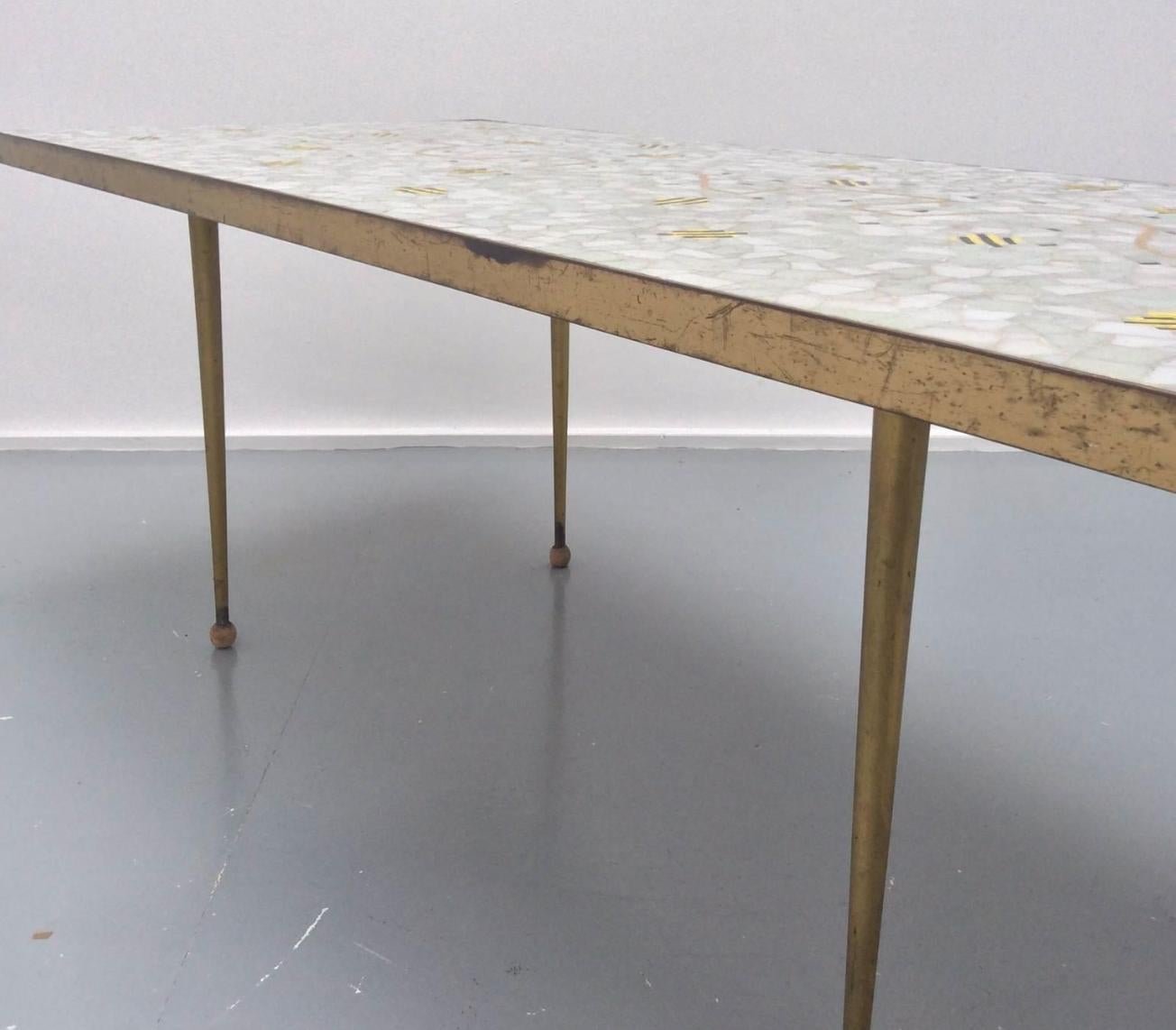 Mid-Century Modern Decorative Mosaic Table with Brass Surround, 1950 For Sale