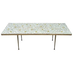 Decorative Mosaic Table with Brass Surround, 1950 Vintage Decorative Mosaic Table with Brass Surround, 1950