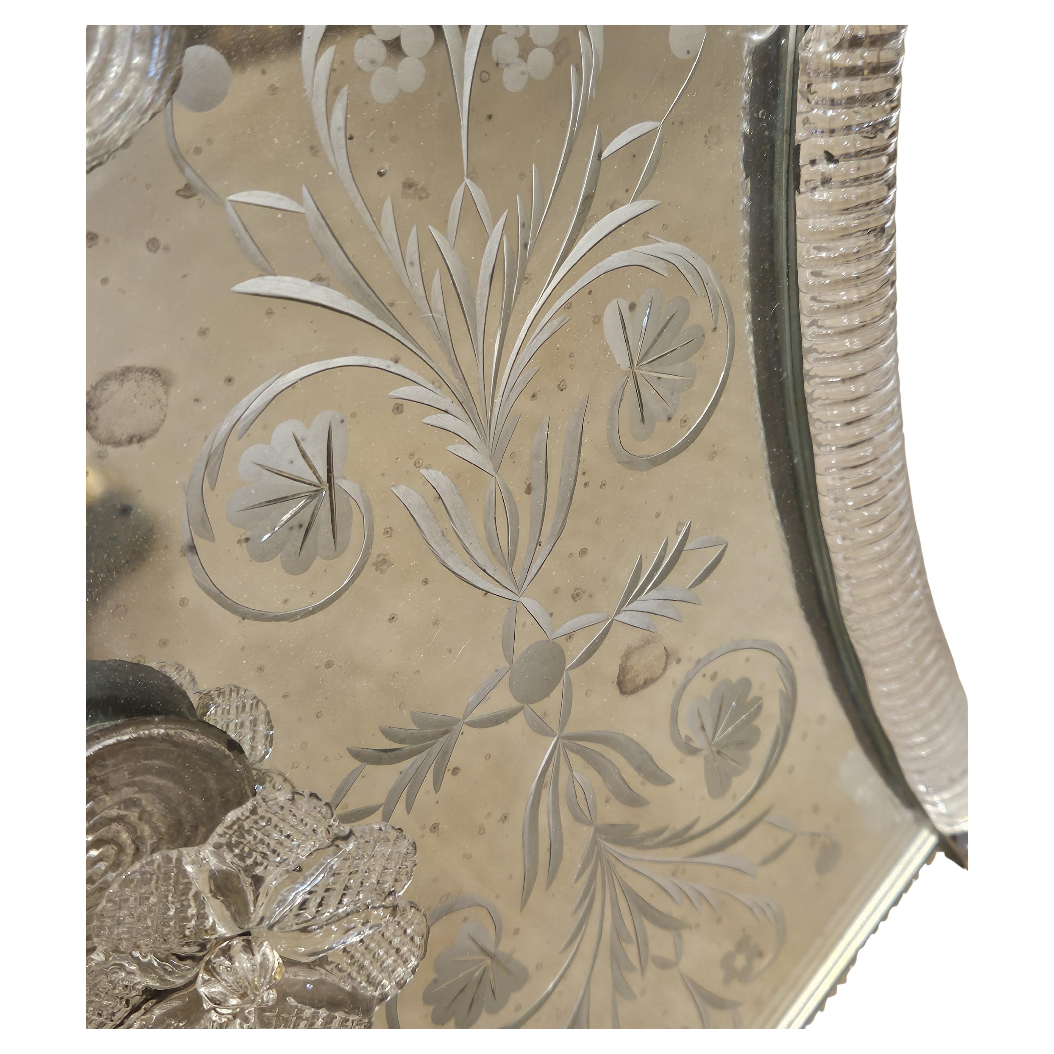 A Lovely Sunburst Shaped Venetian Mirror
Vert Decorative with Glass Rosettes and Etched Mirror
Dated C20th