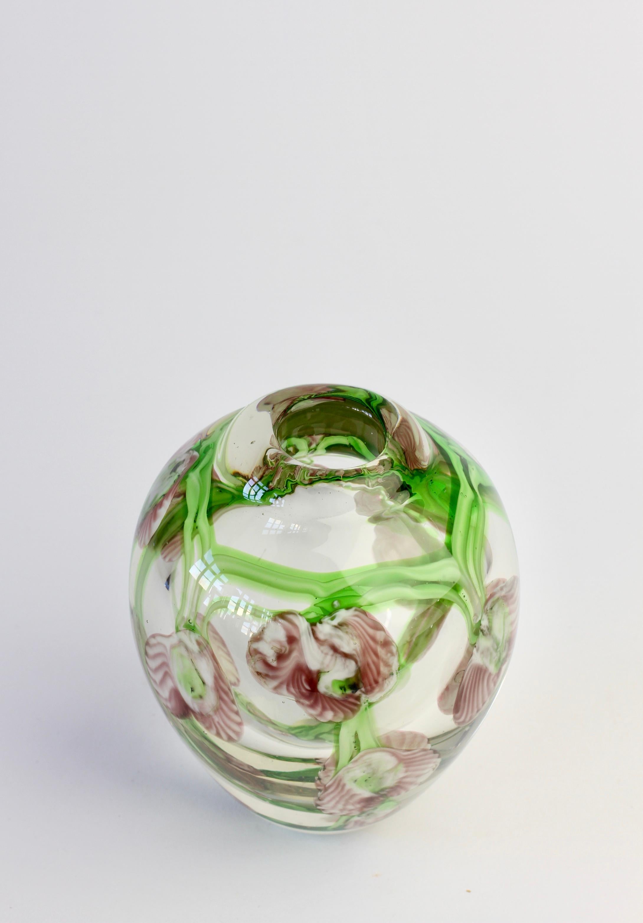 Decorative Small Glass Vase with Pink and Green Flower Inclusions 1
