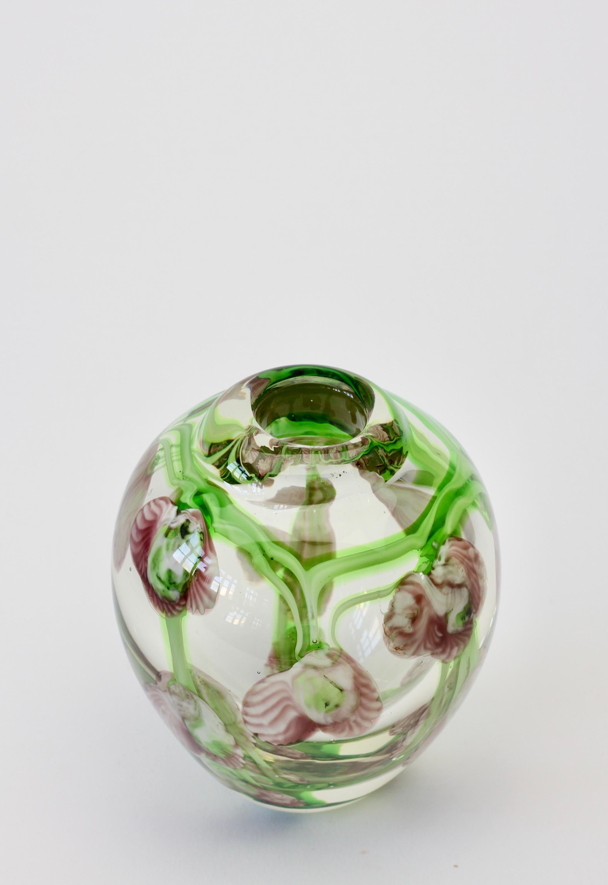 Decorative Small Glass Vase with Pink and Green Flower Inclusions 2