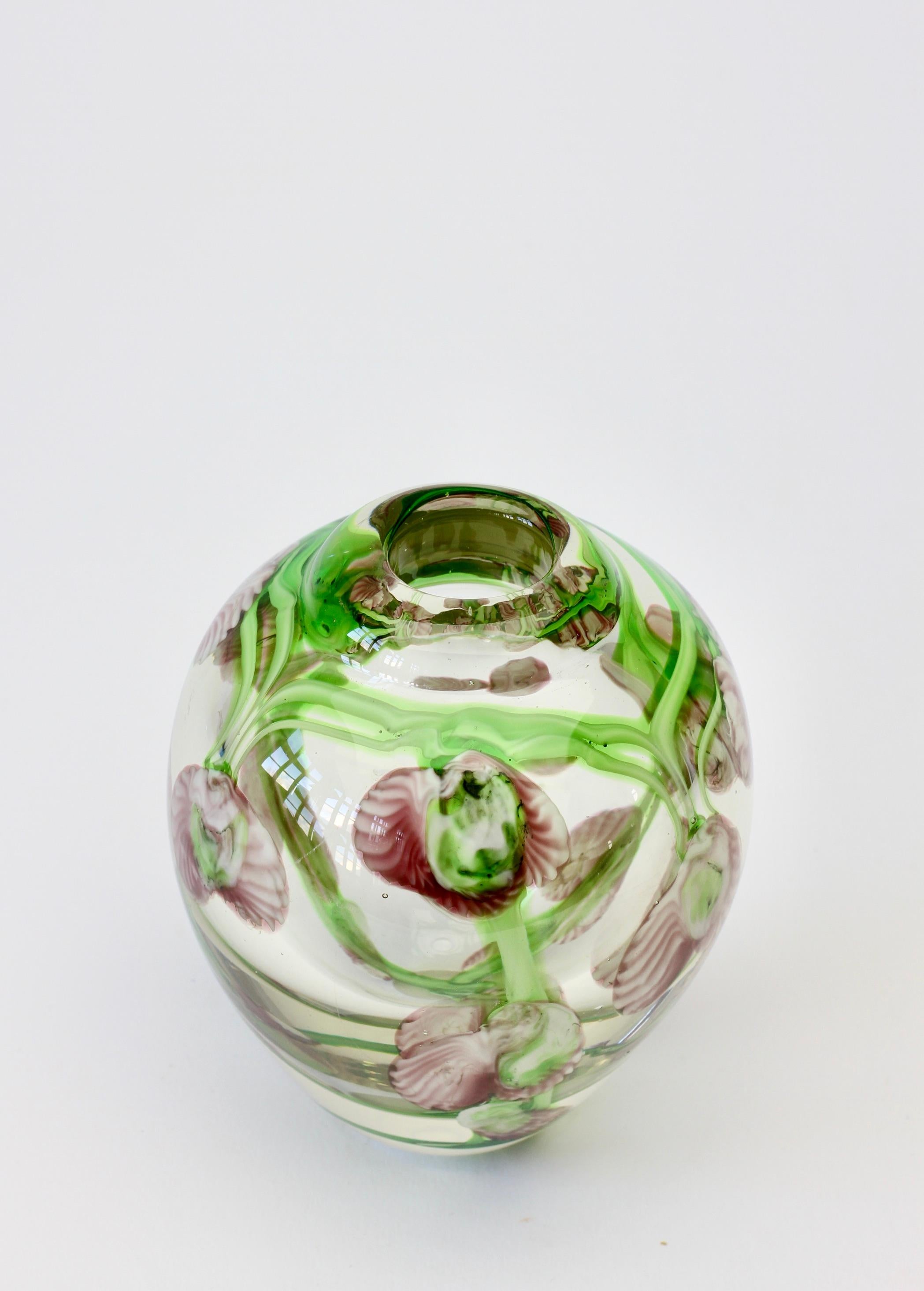 Decorative Small Glass Vase with Pink and Green Flower Inclusions 3