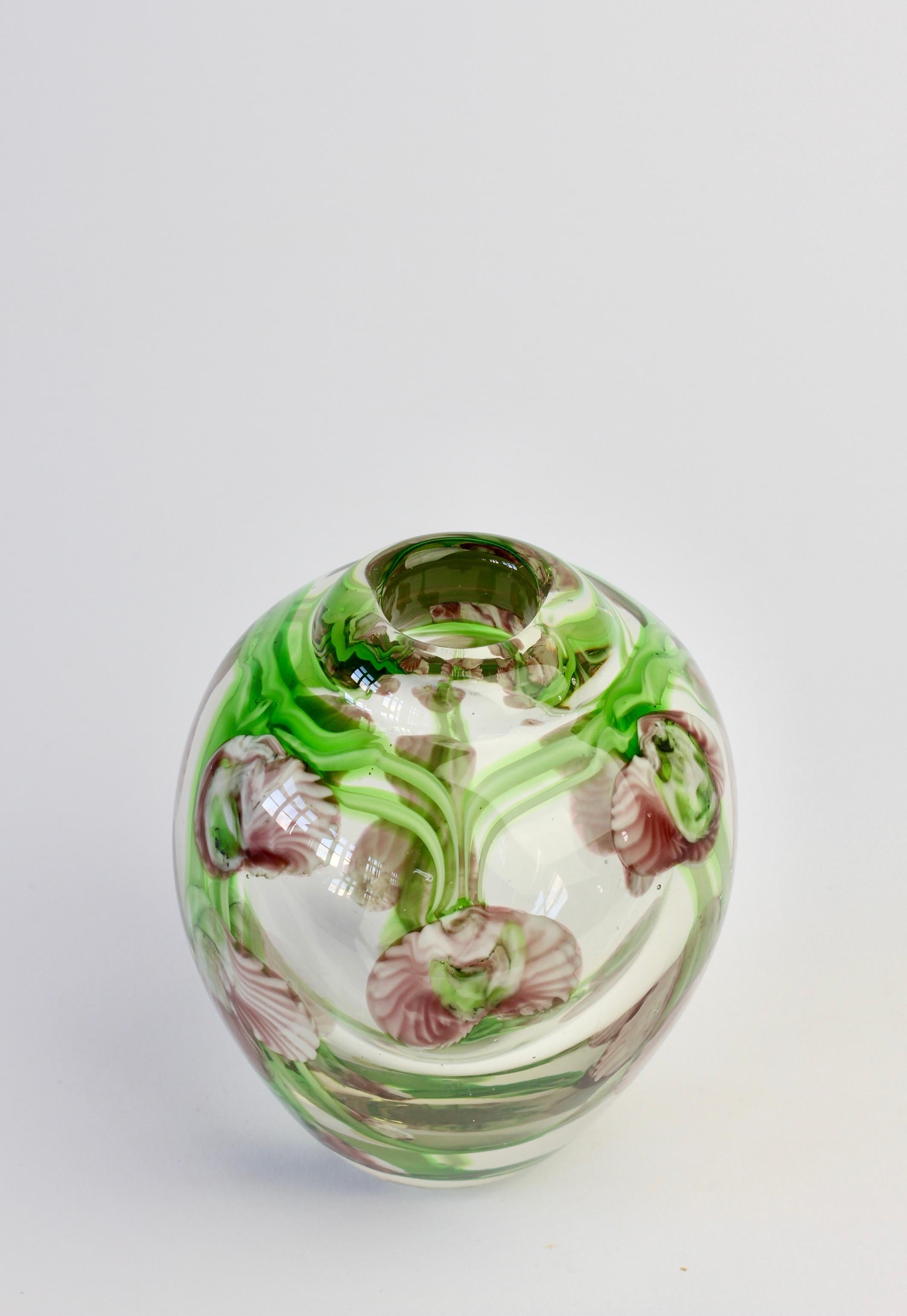 Decorative Small Glass Vase with Pink and Green Flower Inclusions 4