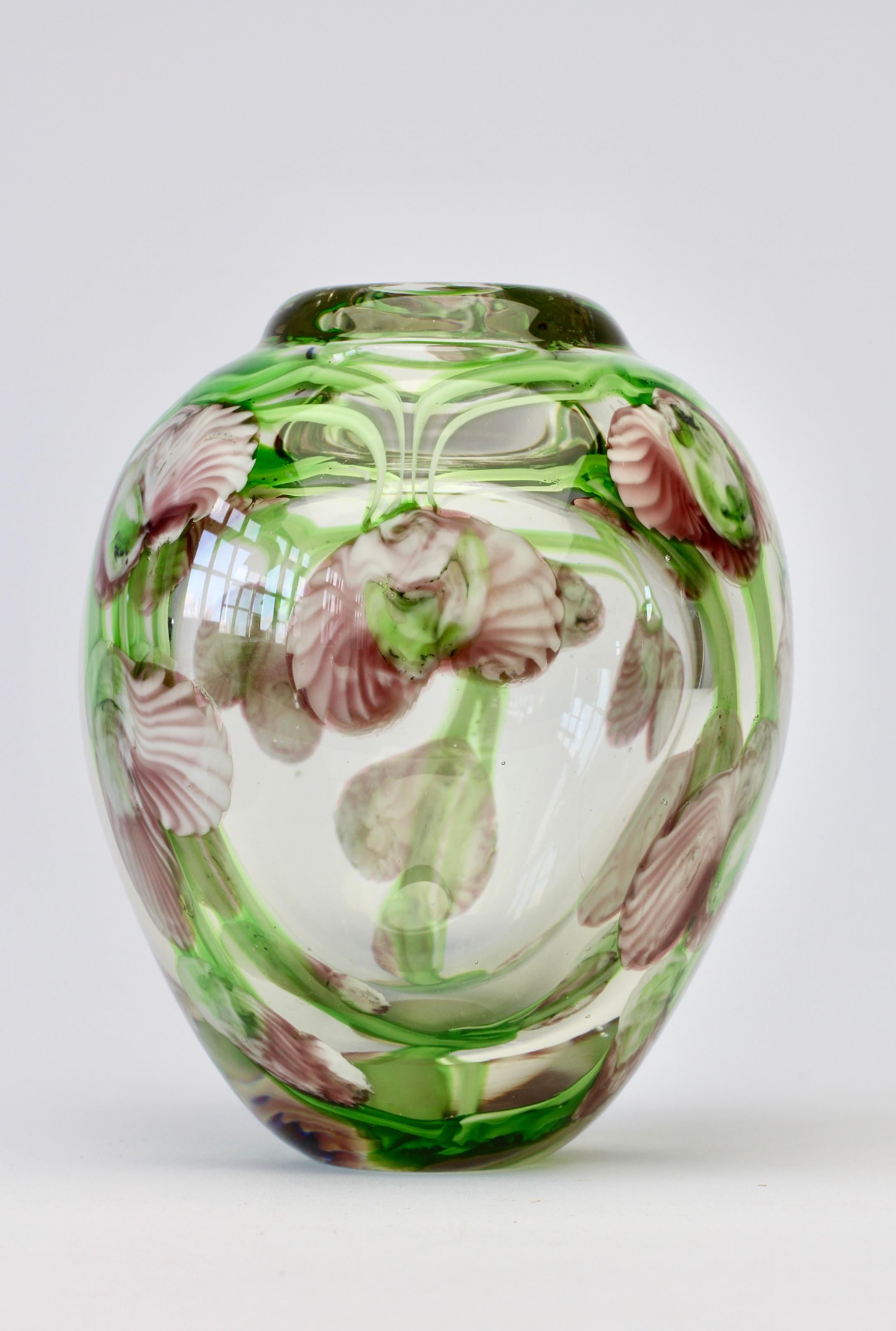 Decorative Small Glass Vase with Pink and Green Flower Inclusions 6