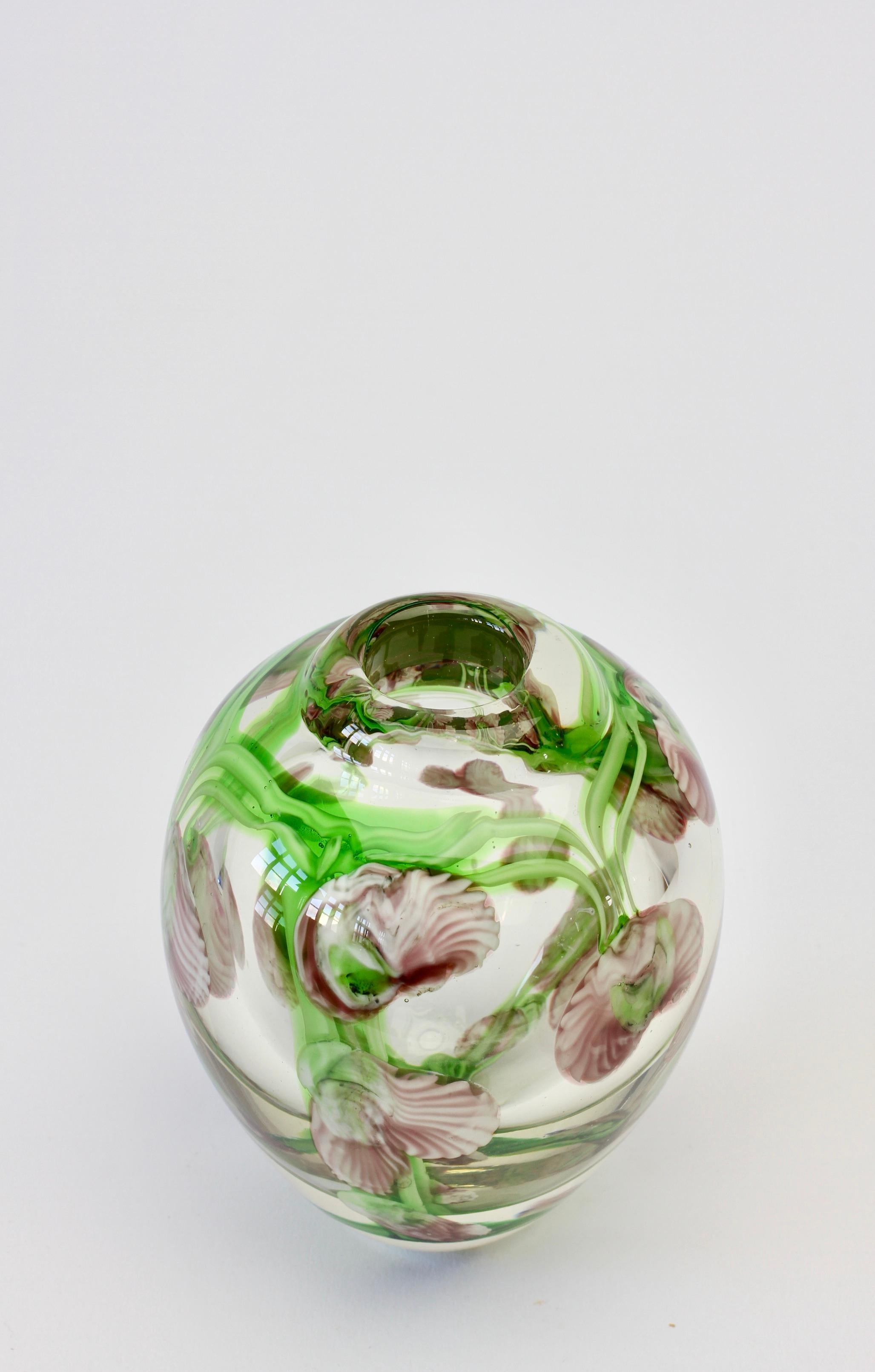 Decorative Small Glass Vase with Pink and Green Flower Inclusions 7