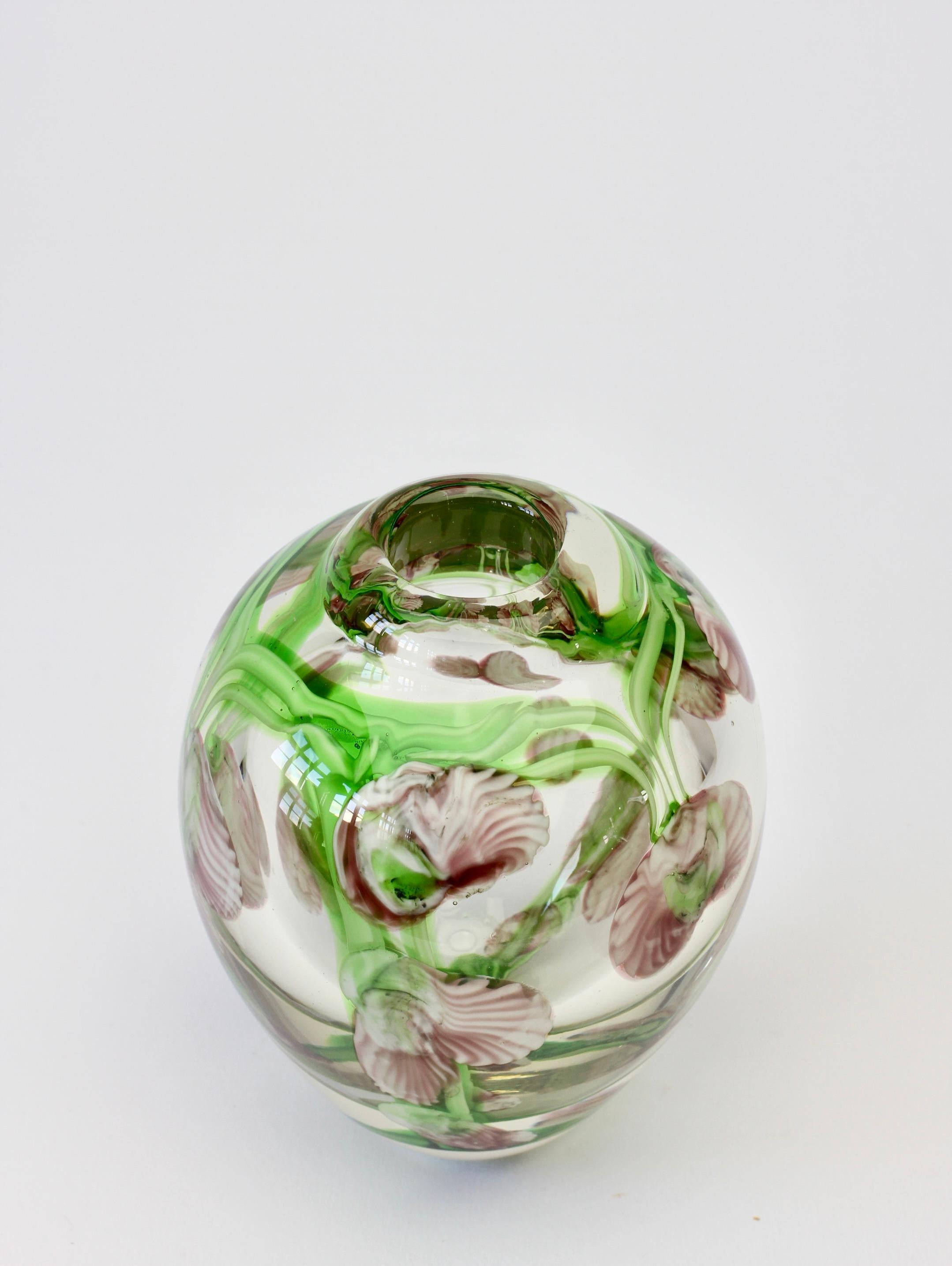 Decorative Small Glass Vase with Pink and Green Flower Inclusions 8