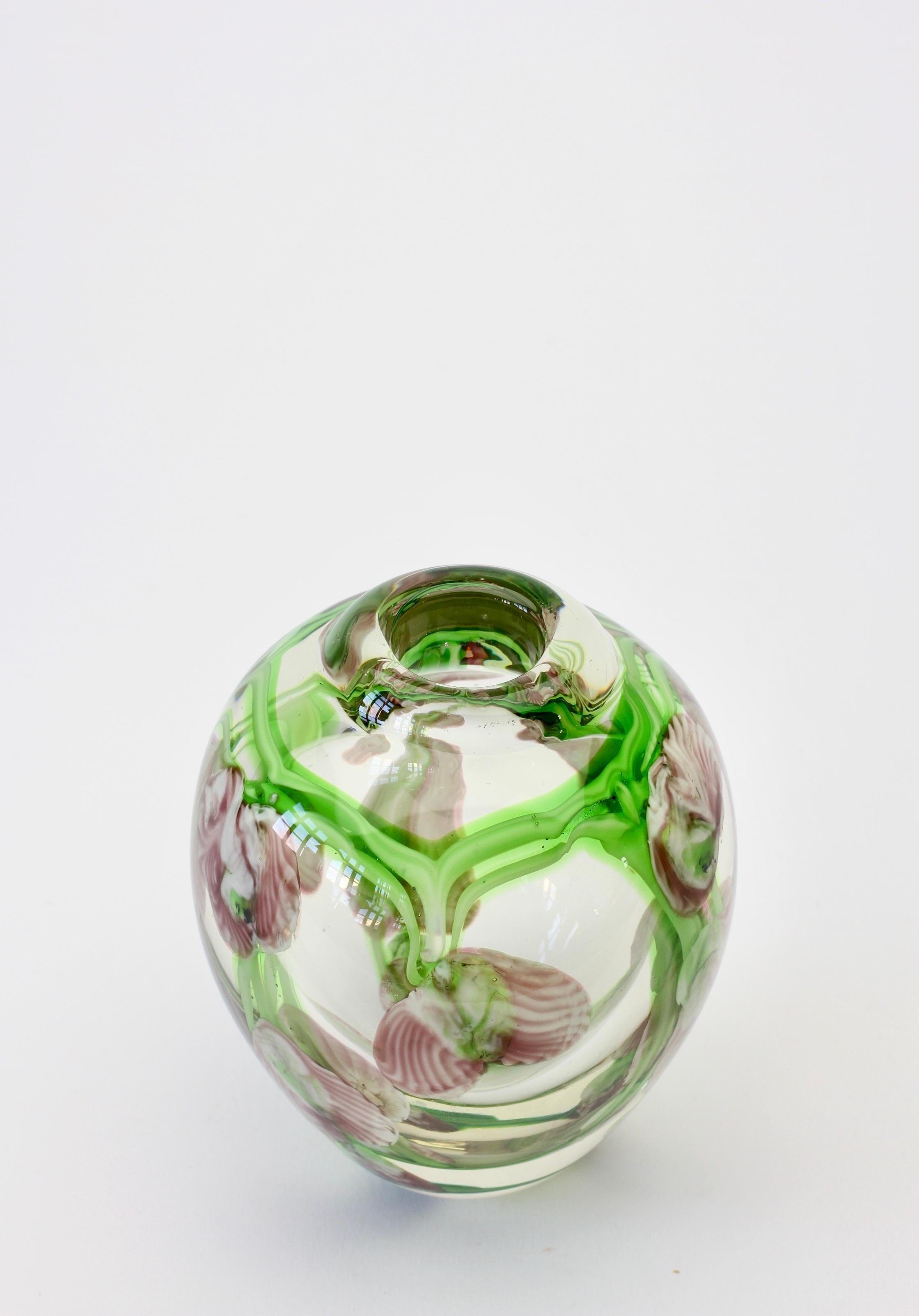 20th Century Decorative Small Glass Vase with Pink and Green Flower Inclusions