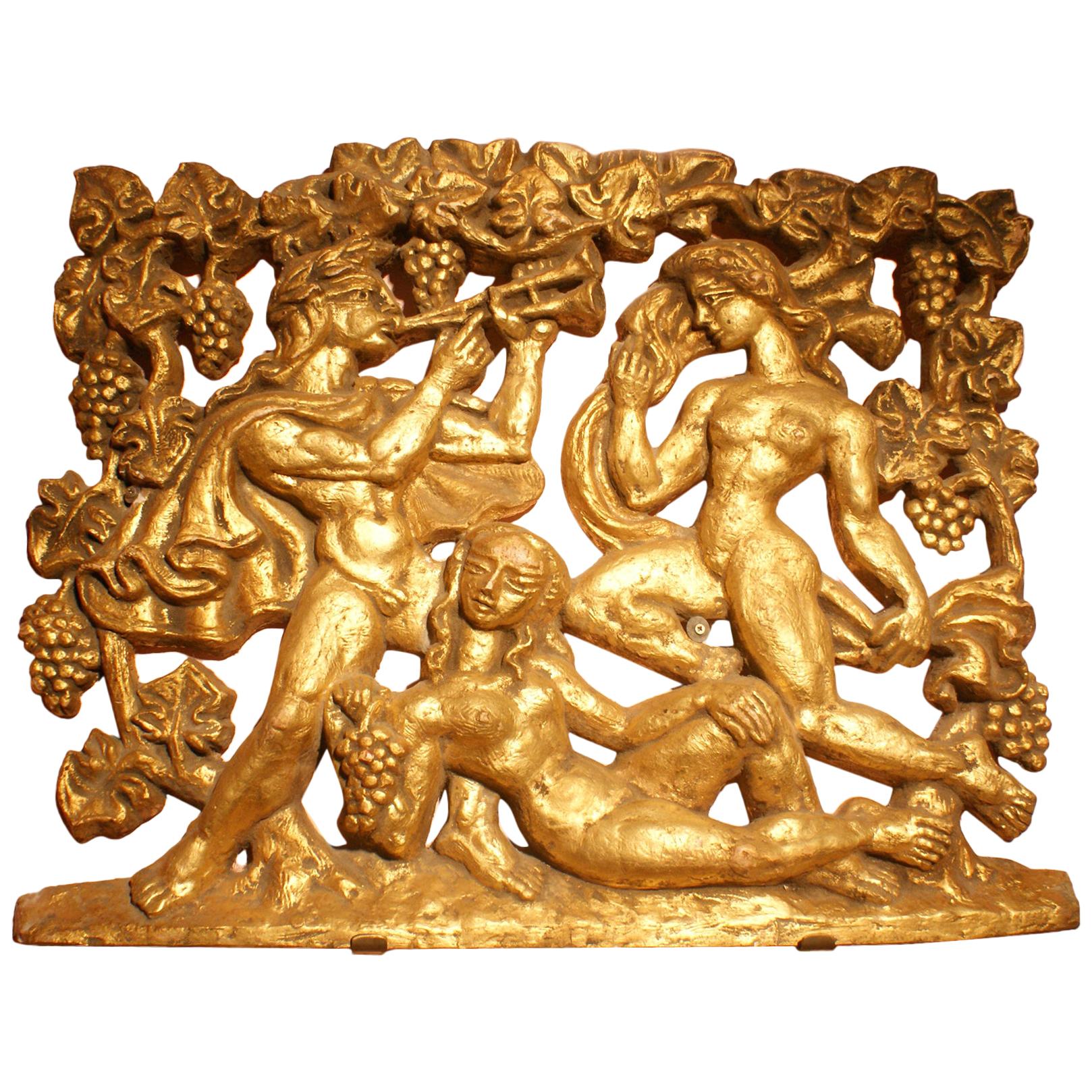 Panel decorativo de escayola en relieve mitológico en color dorado