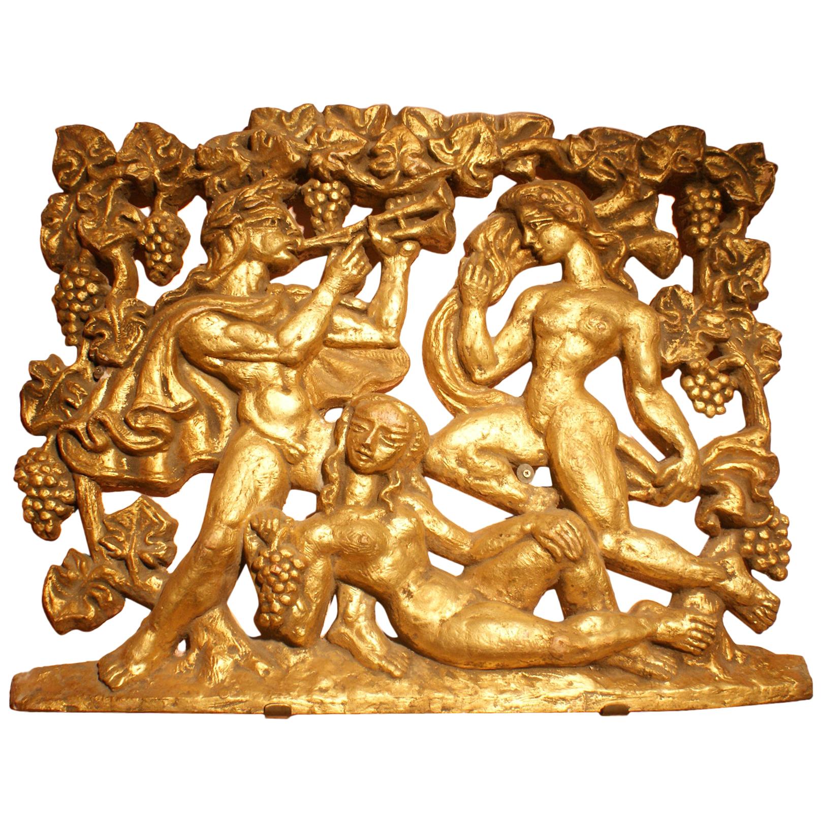 Decorative Mythological Relief Plaster Panel in Gilt Color