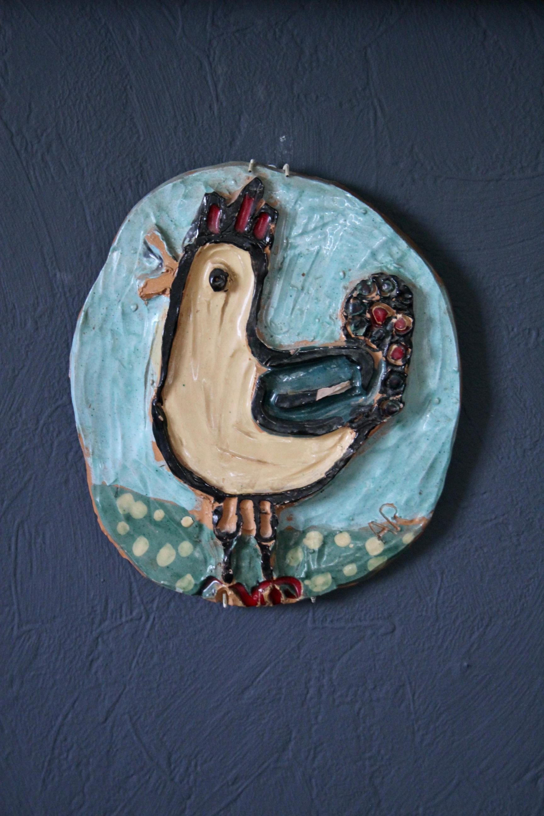European Decorative naive wall ceramic sculpture For Sale