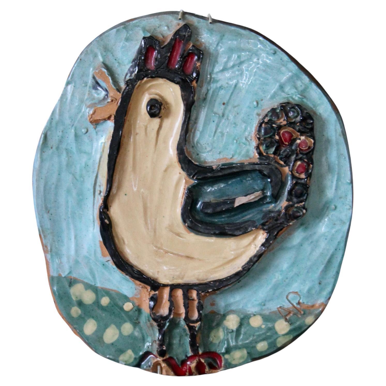 Decorative naive wall ceramic sculpture