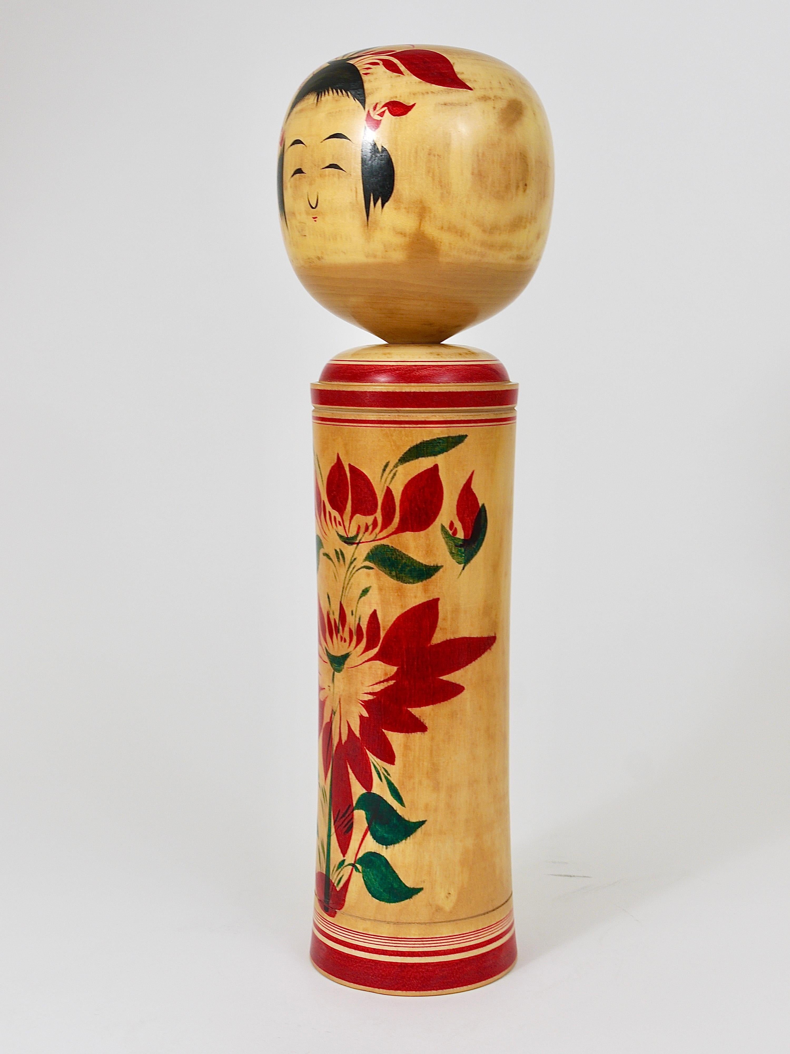 Edo Decorative Naruko Kokeshi Doll Sculpture from Northern Japan, Hand-Painted For Sale