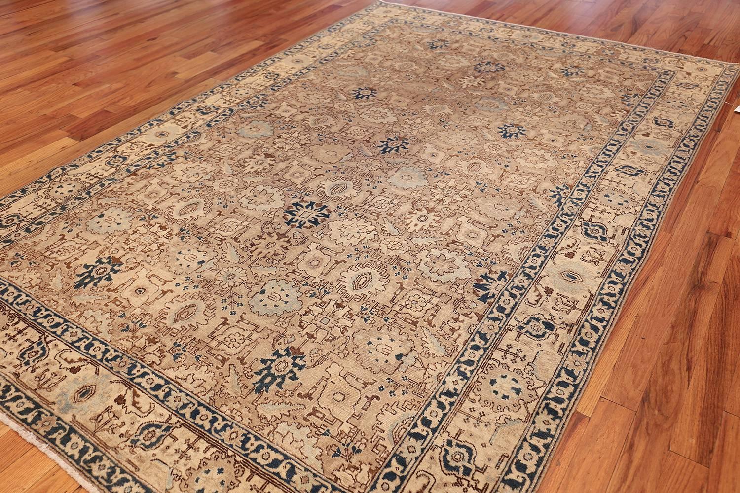 Decorative Neutral Antique Room Size Persian Tabriz Rug. Size: 6 ft 4 in x 10 ft 8