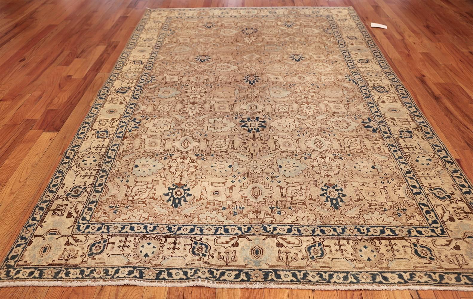 Decorative Neutral Antique Room Size Persian Tabriz Rug. Size: 6 ft 4 in x 10 ft 9