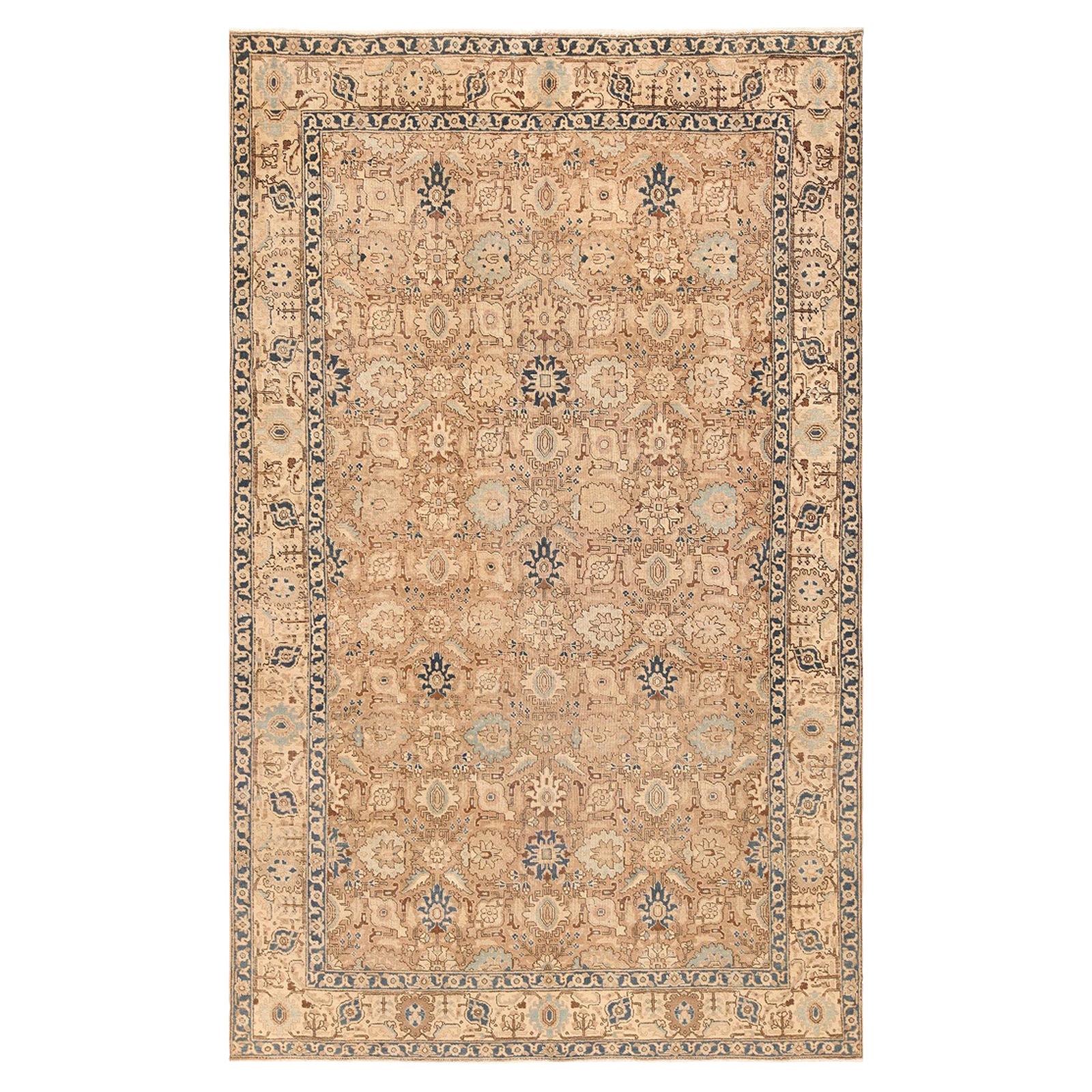 Decorative Neutral Antique Room Size Persian Tabriz Rug. Size: 6 ft 4 in x 10 ft