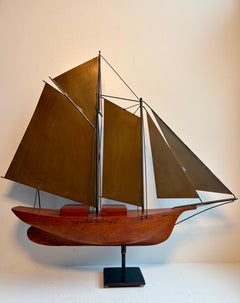 Decorative "New England" Wood and Brass Model of a Classic Schooner Ship, 1981