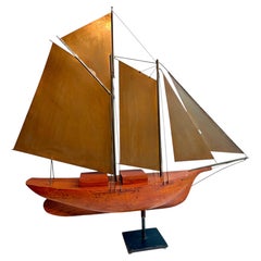 Decorative "New England" Wood and Brass Model of a Classic Schooner Ship, 1981