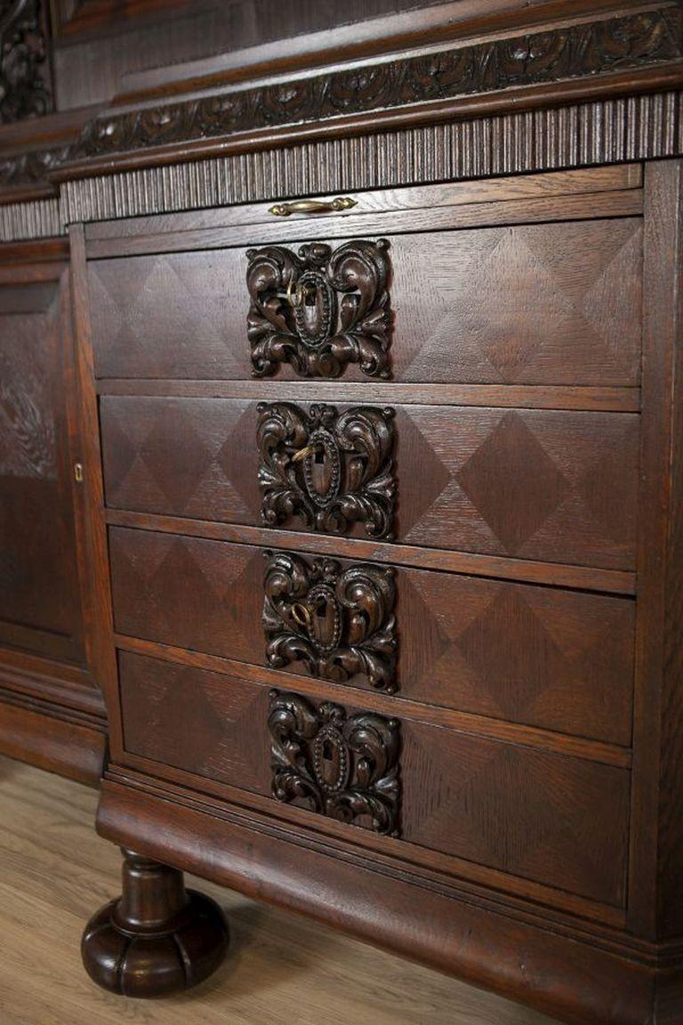 20th Century Decorative Oak Sideboard from the Interwar Period in Dark Brown For Sale