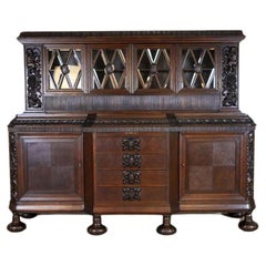 Decorative Oak Sideboard from the Interwar Period in Dark Brown