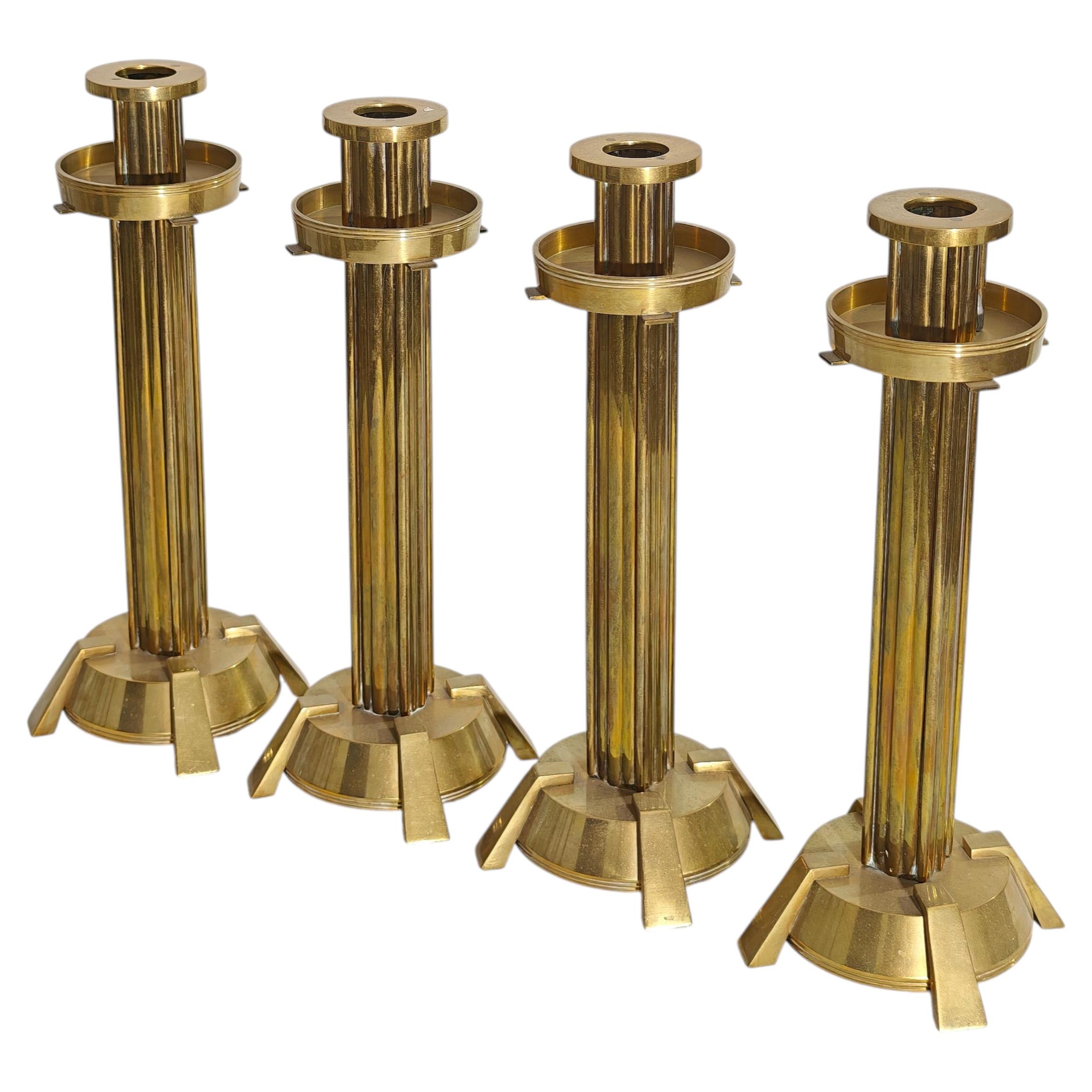 Decorative Object Brass Candelabras Candle Holders MidCentury Italy 70s Set of 4 For Sale