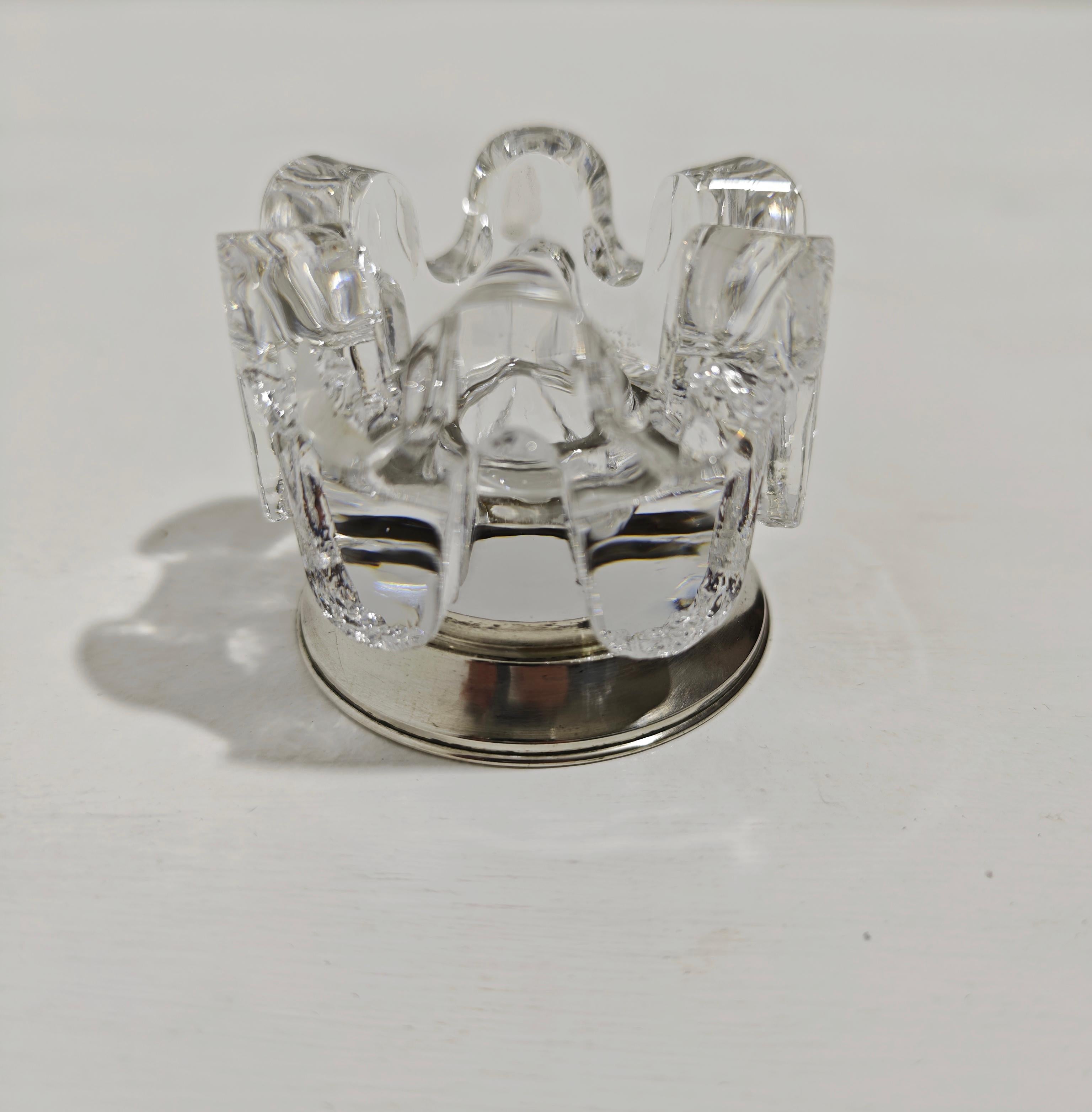 Oggetto decorativo Portacandele in vetro e argento 800 Mid-Century Modern Italy 70 In condizioni buone in vendita a Palermo, IT