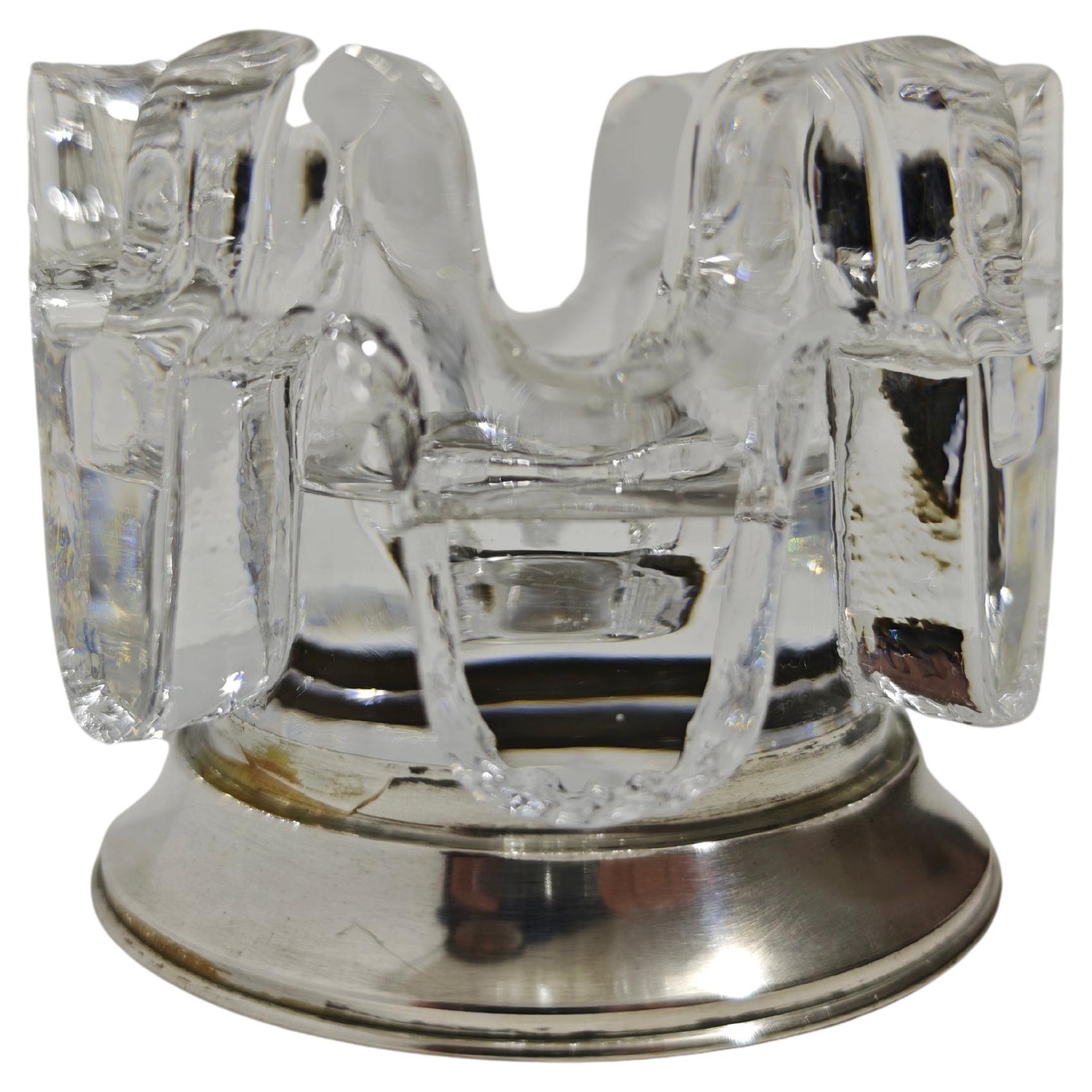 Oggetto decorativo Portacandele in vetro e argento 800 Mid-Century Modern Italy 70