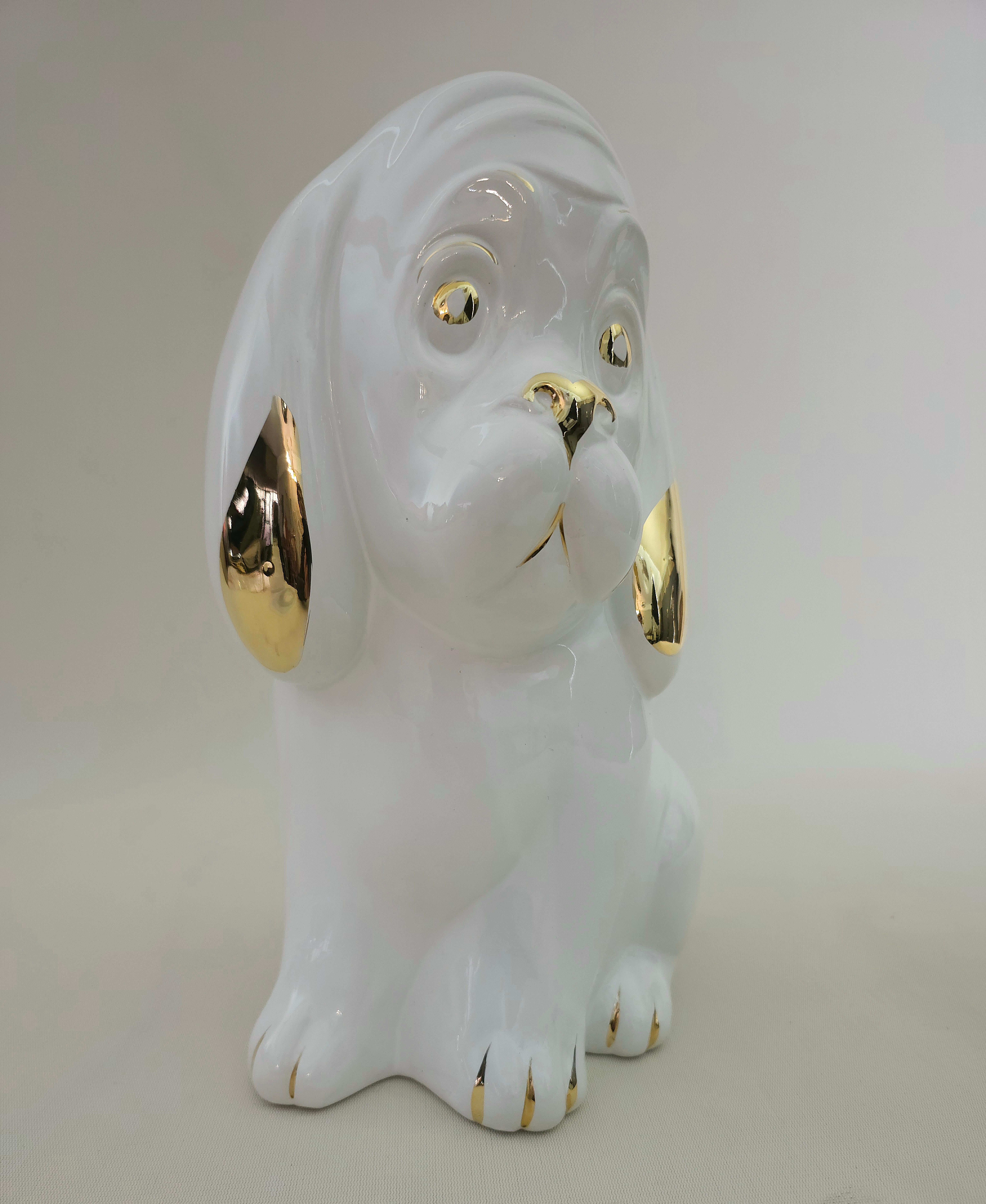 Mid-Century Modern Decorative Object Dog Porcelain Sculpture Midcentury Modern Italian Design 1970s For Sale